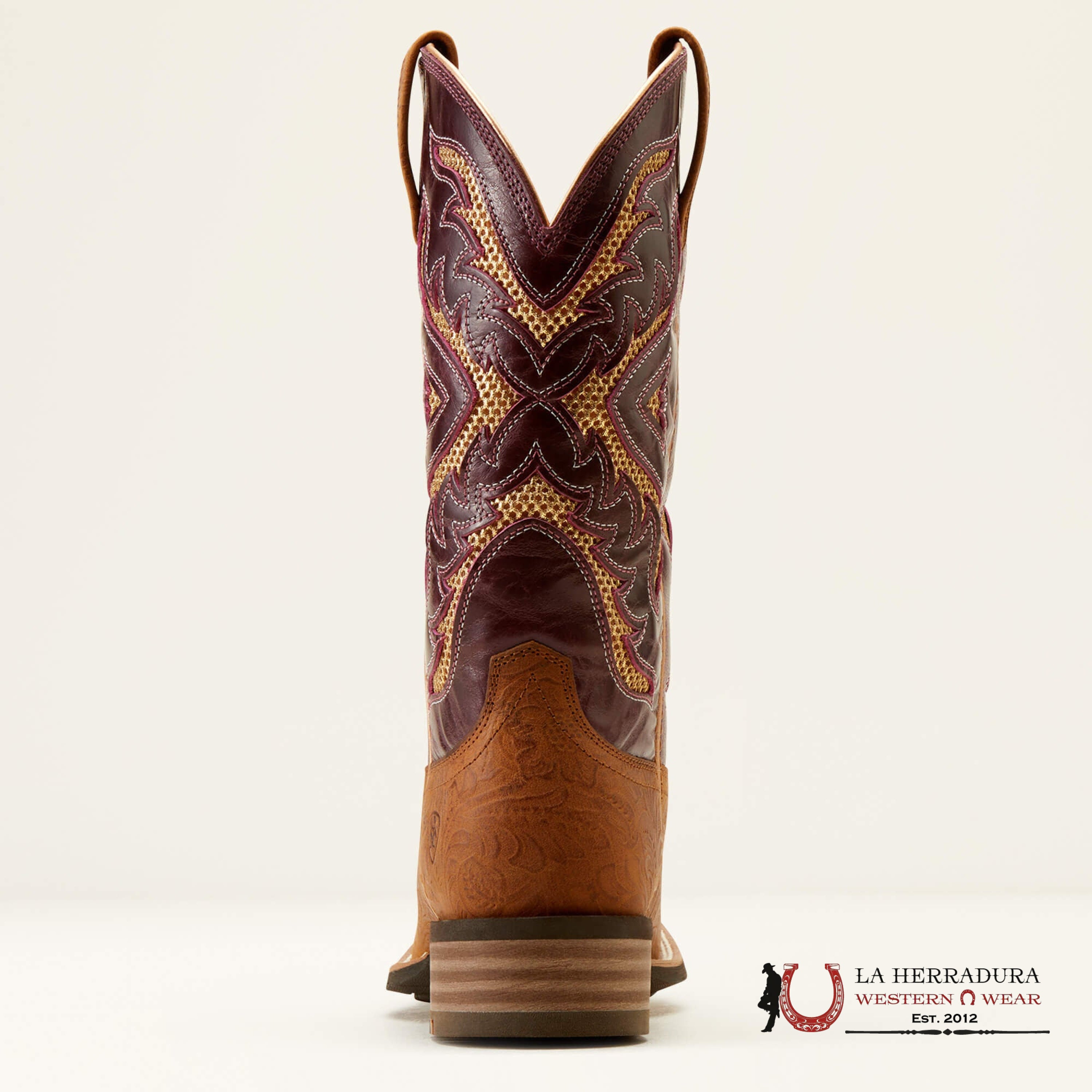 WOMEN’S ARIAT SAN ANGELO VENTTEX 360 TOOLED TOASTED ALMOND AGED MERLOT BOOT- 10051023 BOTAS MUJERES