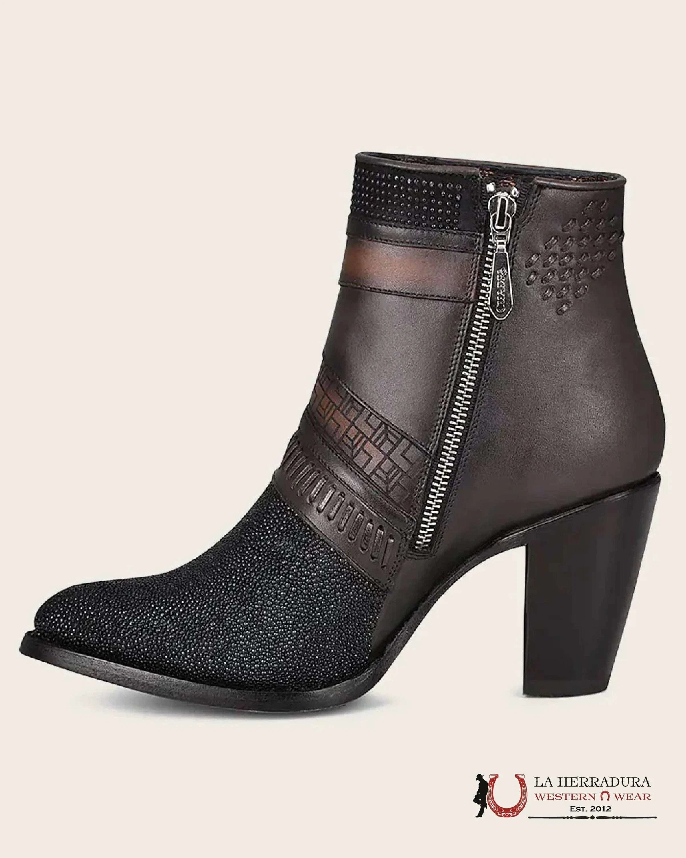 WOMENS CUADRA BLACK STINGRAY LASER EMBROIDERY & HARNESS SHORT BOOT MANTARRAYA BOTINES BOTAS MUJERES