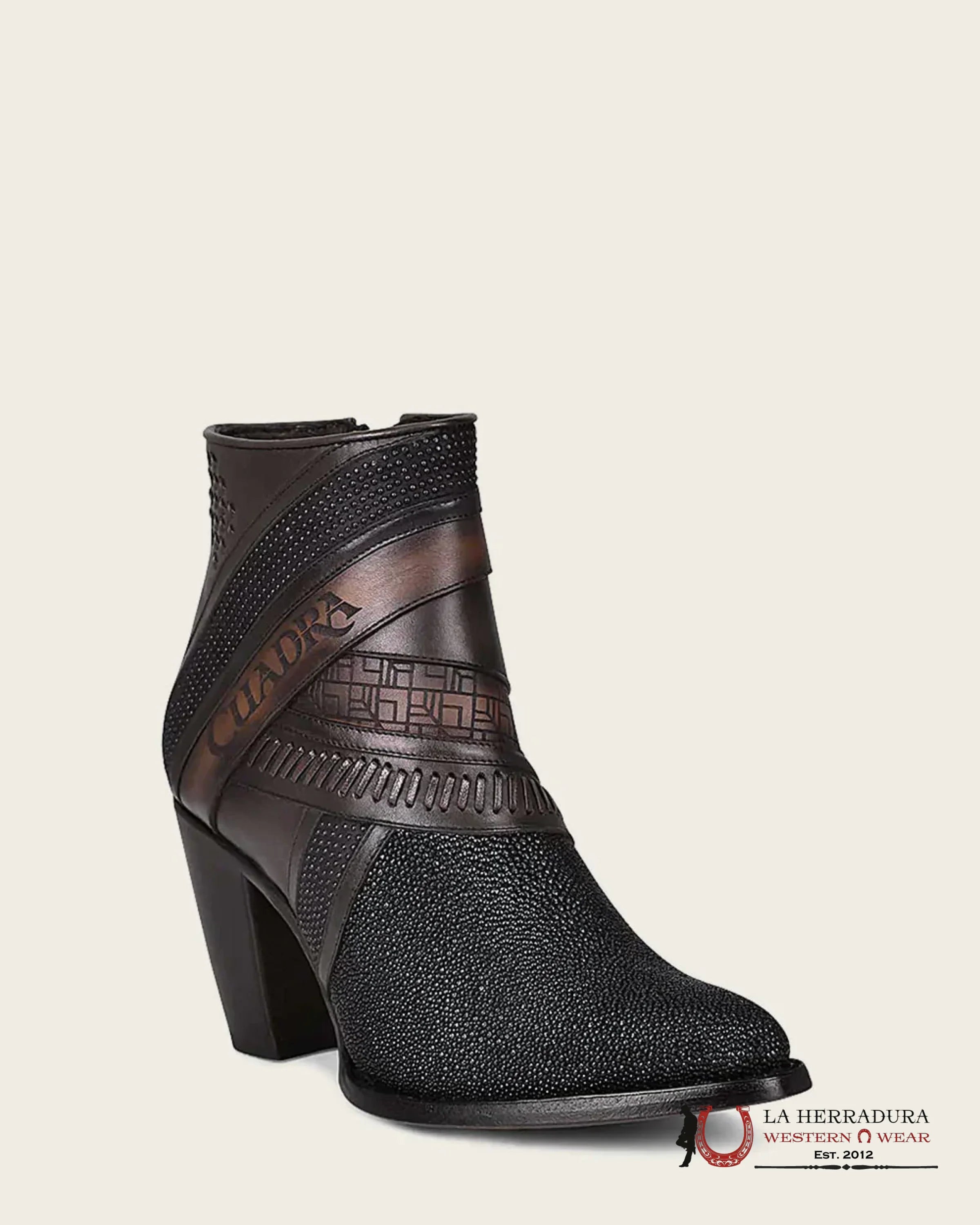 WOMENS CUADRA BLACK STINGRAY LASER EMBROIDERY & HARNESS SHORT BOOT MANTARRAYA BOTINES BOTAS MUJERES