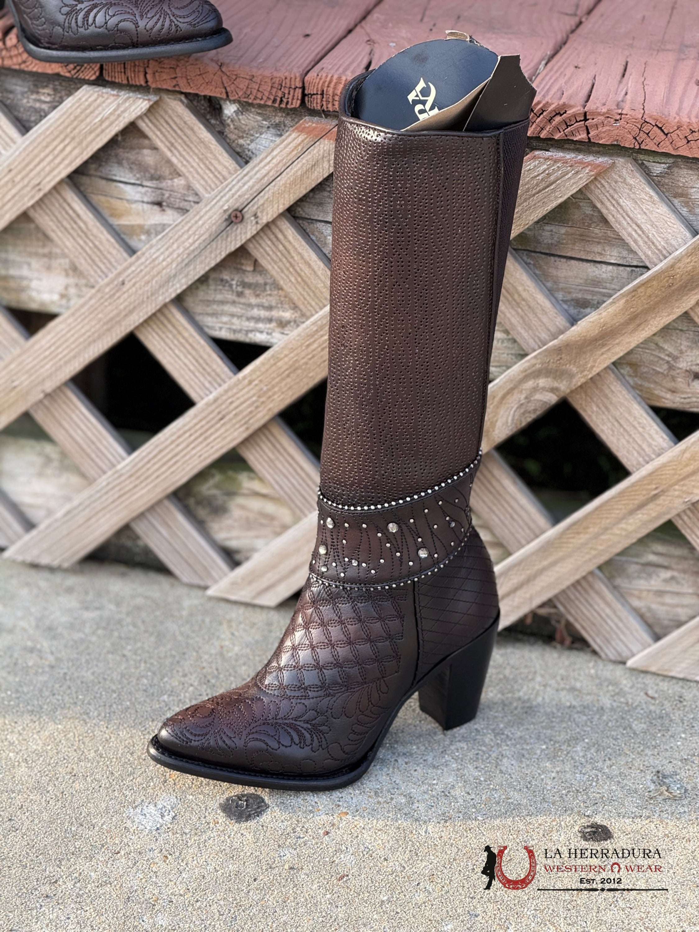 Womens Cuadra De Res Negro Cafe Embroidery Round Toe Botas Mujeres