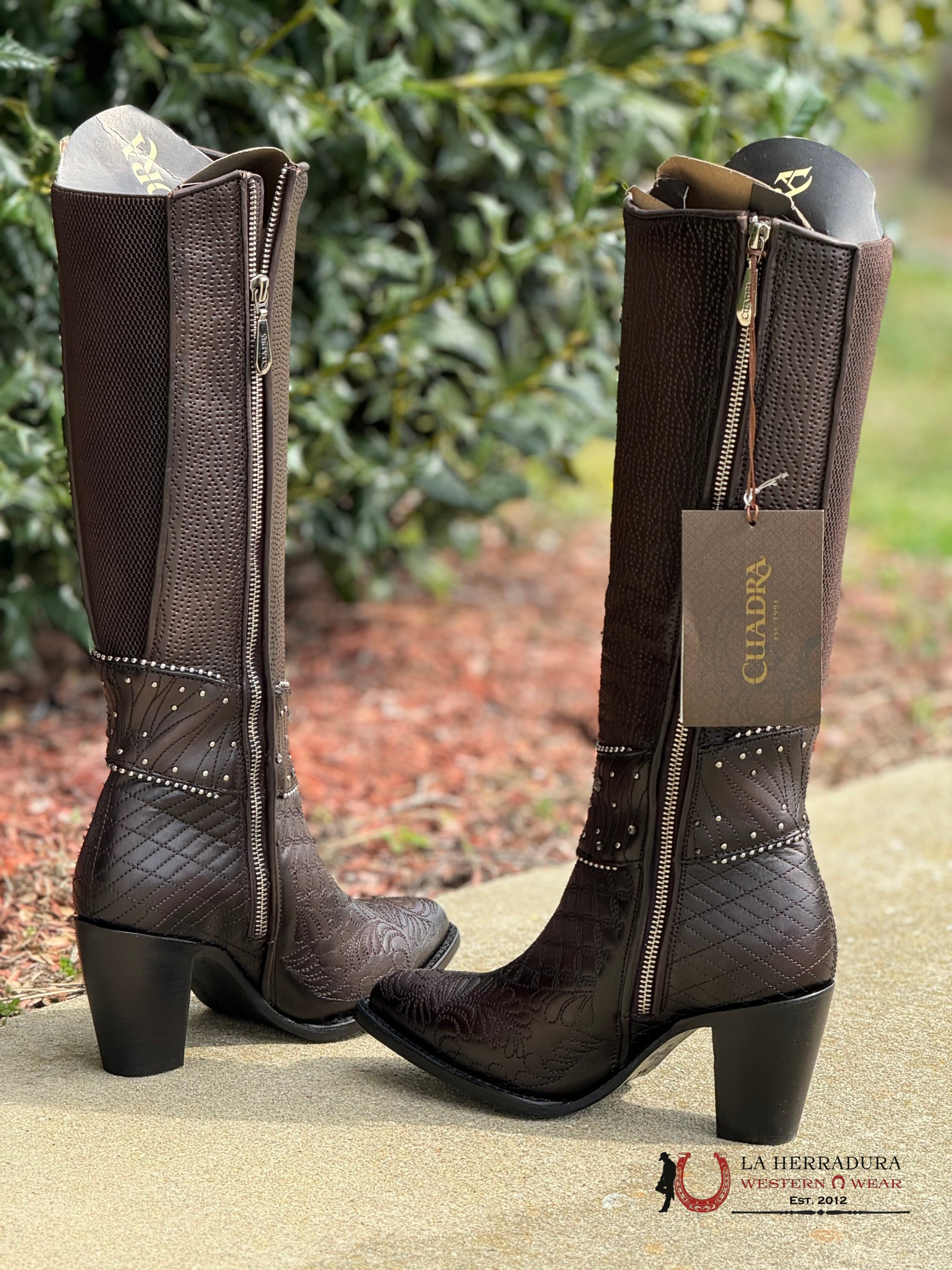 Womens Cuadra De Res Negro Cafe Embroidery Round Toe Botas Mujeres