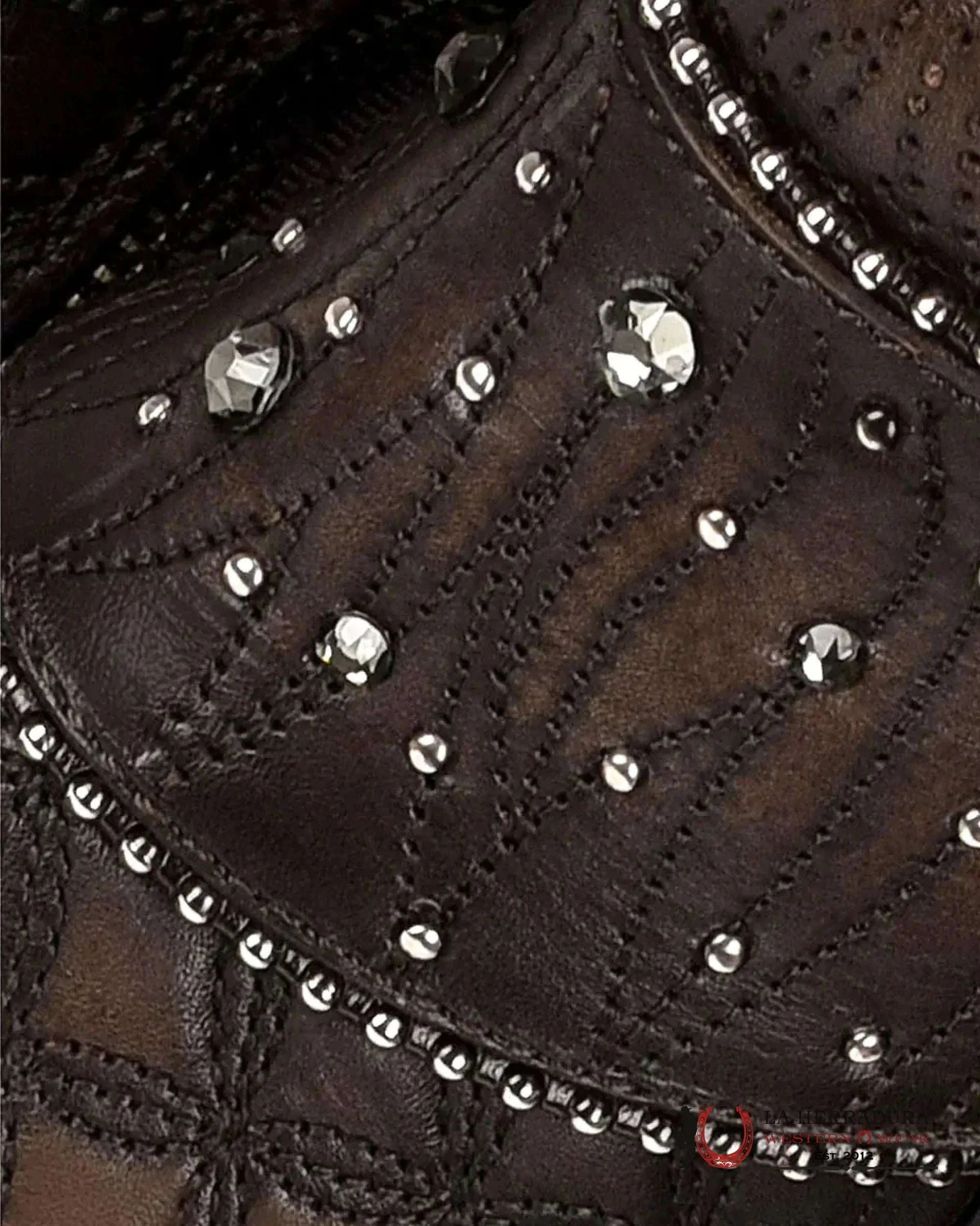 WOMENS CUADRA DE RES NEGRO CAFE EMBROIDERY ROUND TOE CU584 BOTAS MUJERES