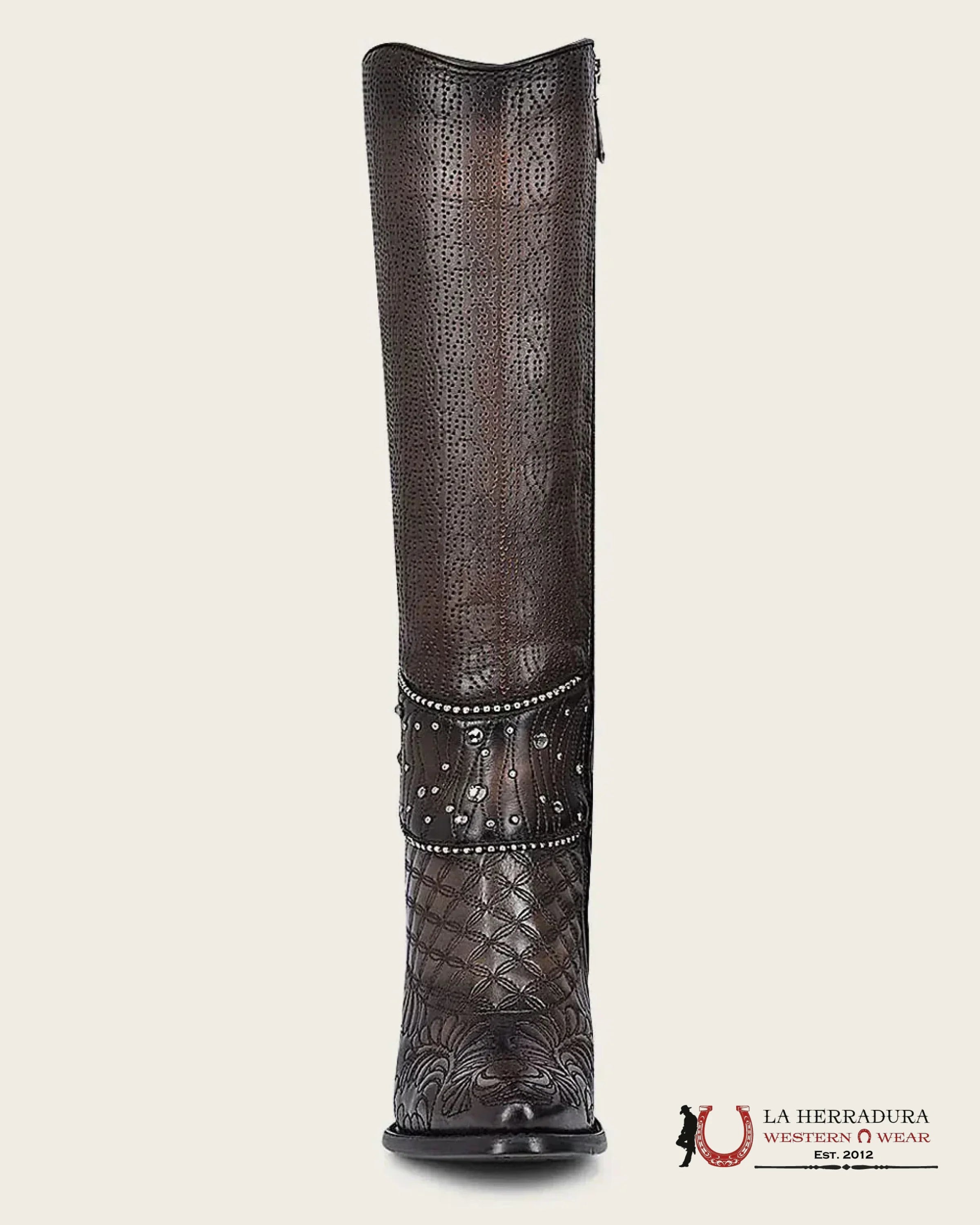 WOMENS CUADRA DE RES NEGRO CAFE EMBROIDERY ROUND TOE CU584 BOTAS MUJERES