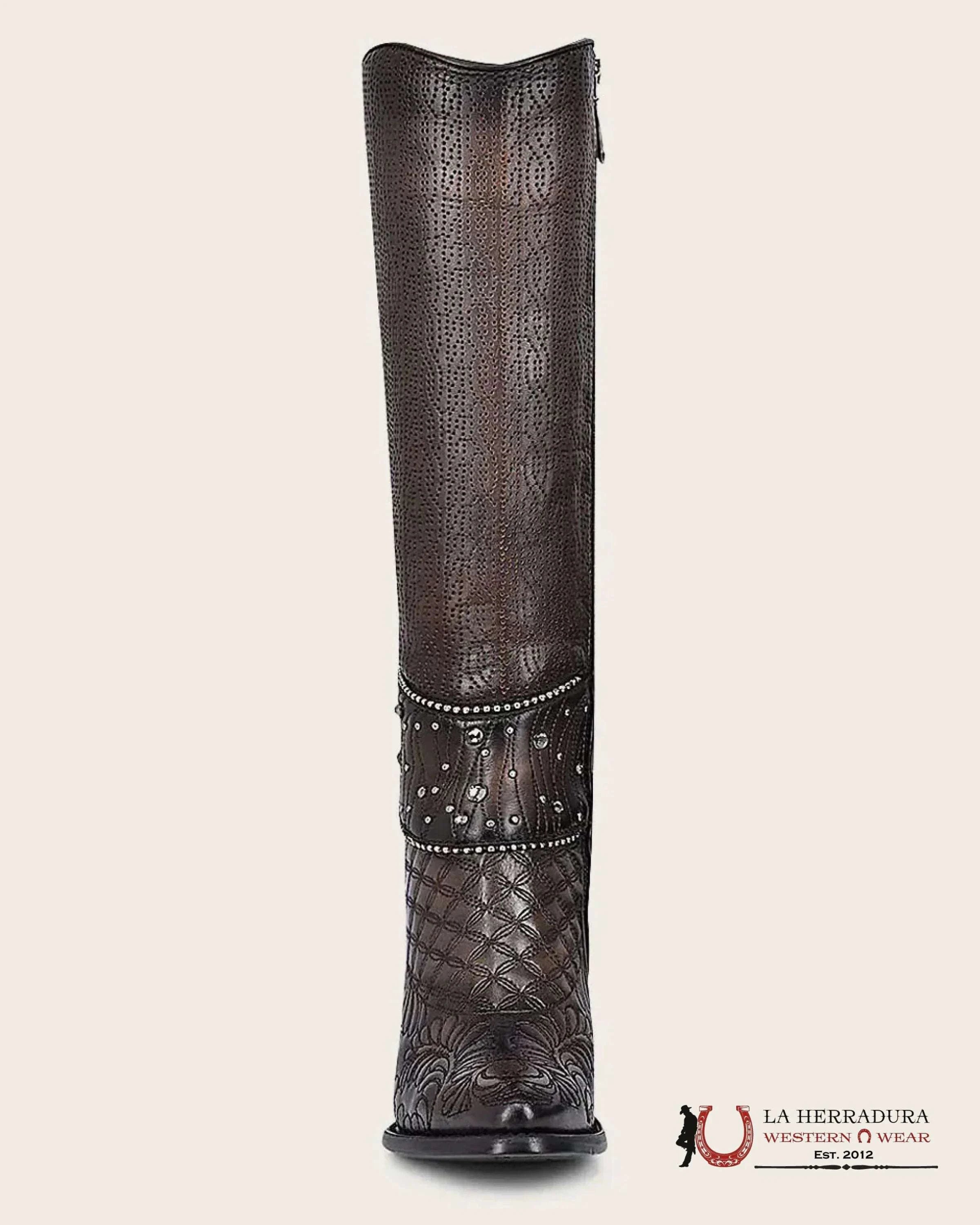 WOMENS CUADRA DE RES NEGRO CAFE EMBROIDERY ROUND TOE CU584 BOTAS MUJERES