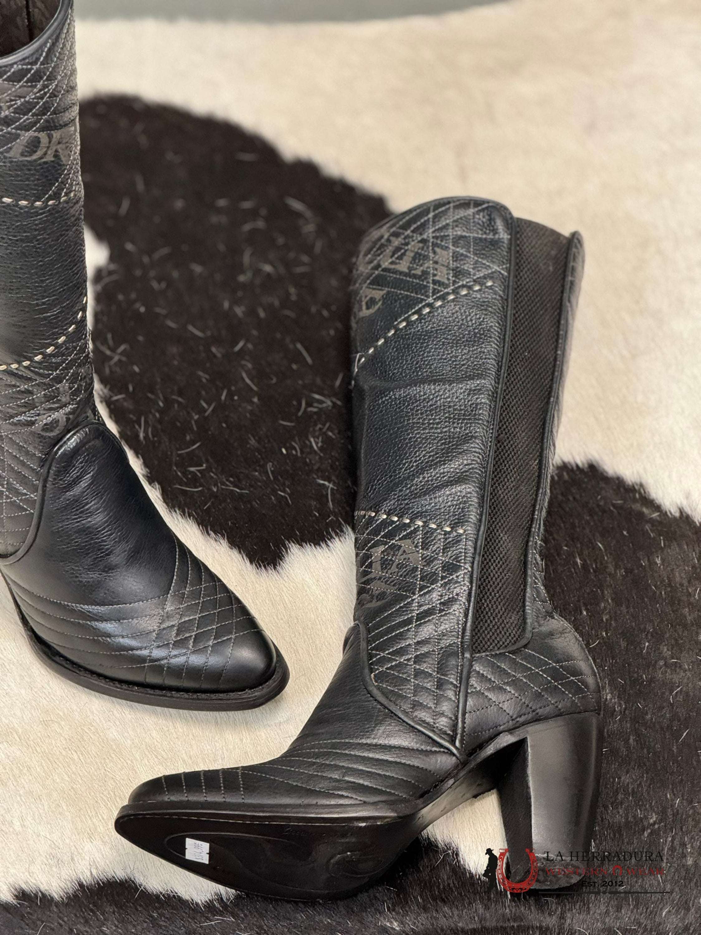 Womens Cuadra De Res Santana Negro Round Toe Botas Mujeres
