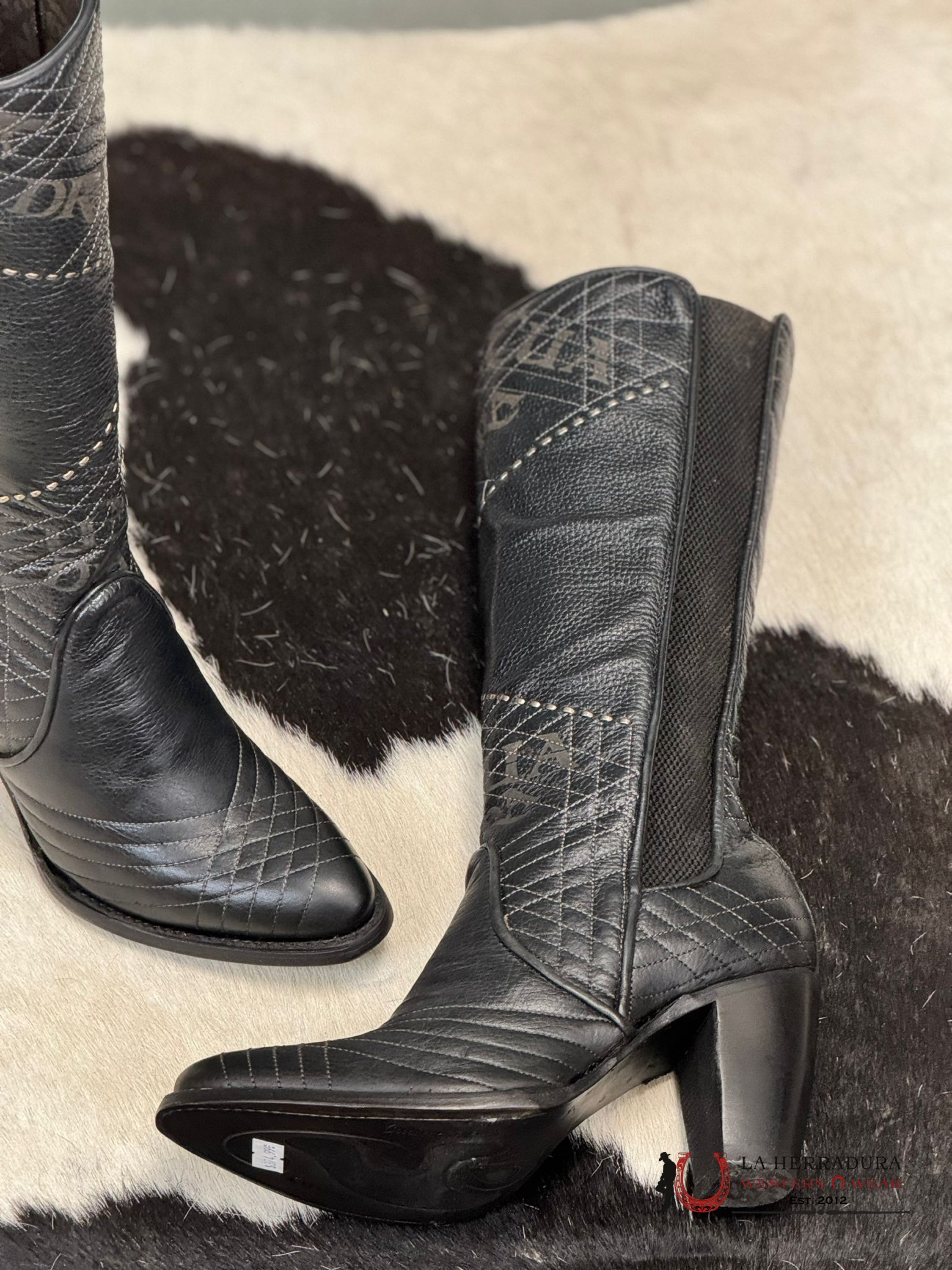 Womens Cuadra De Res Santana Negro Round Toe Botas Mujeres