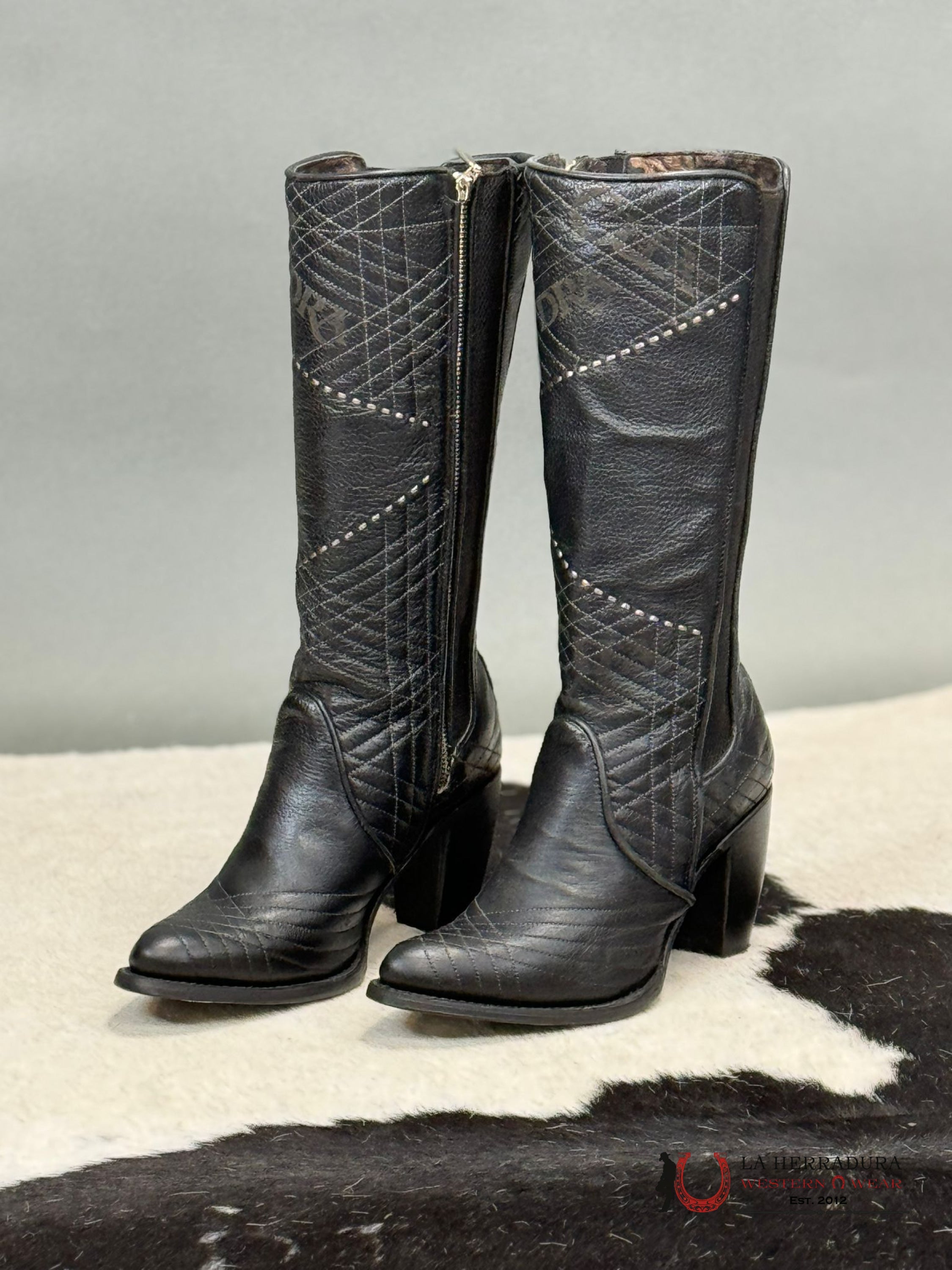 Womens Cuadra De Res Santana Negro Round Toe Botas Mujeres