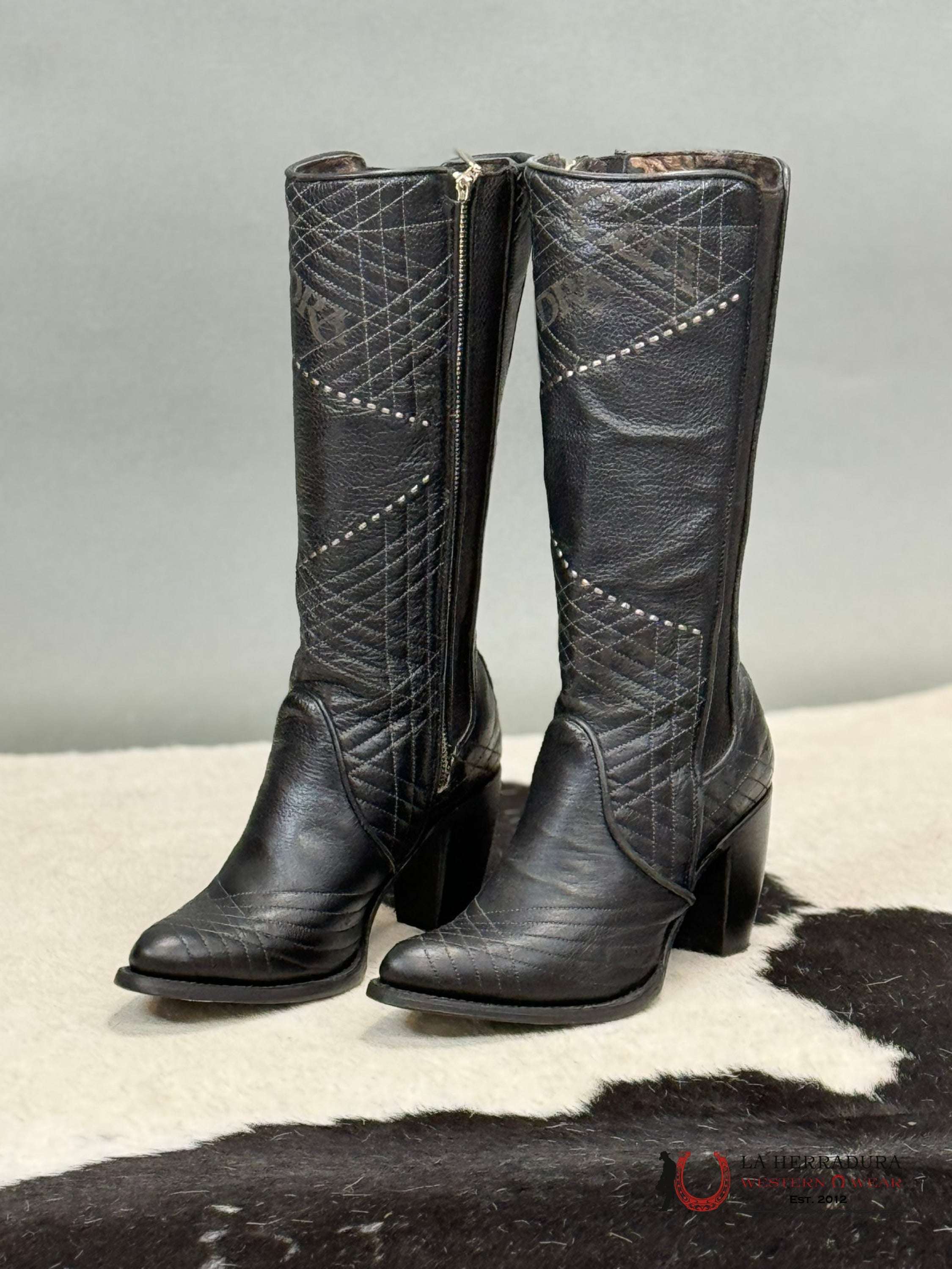 Womens Cuadra De Res Santana Negro Round Toe Botas Mujeres