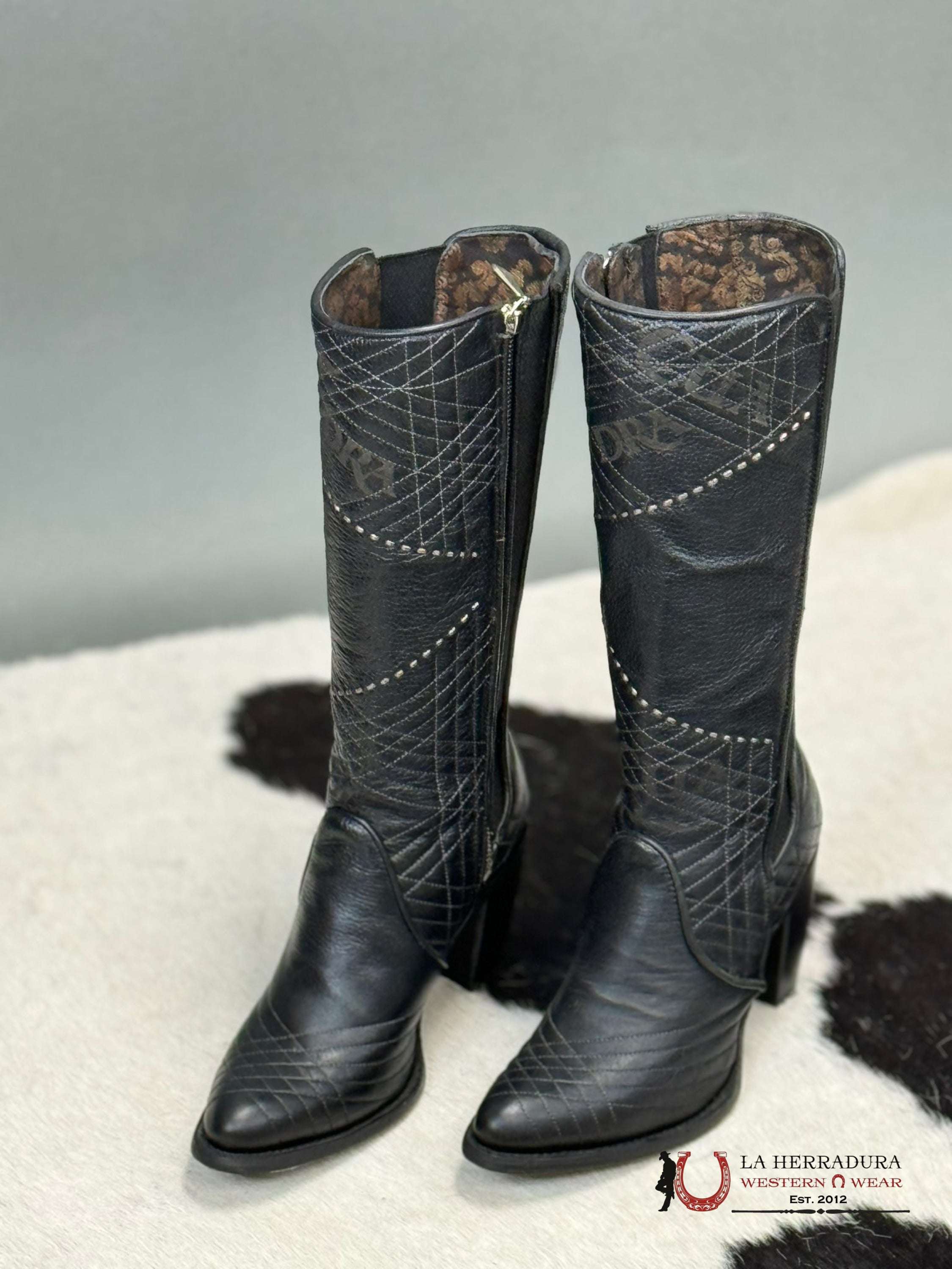Womens Cuadra De Res Santana Negro Round Toe Botas Mujeres