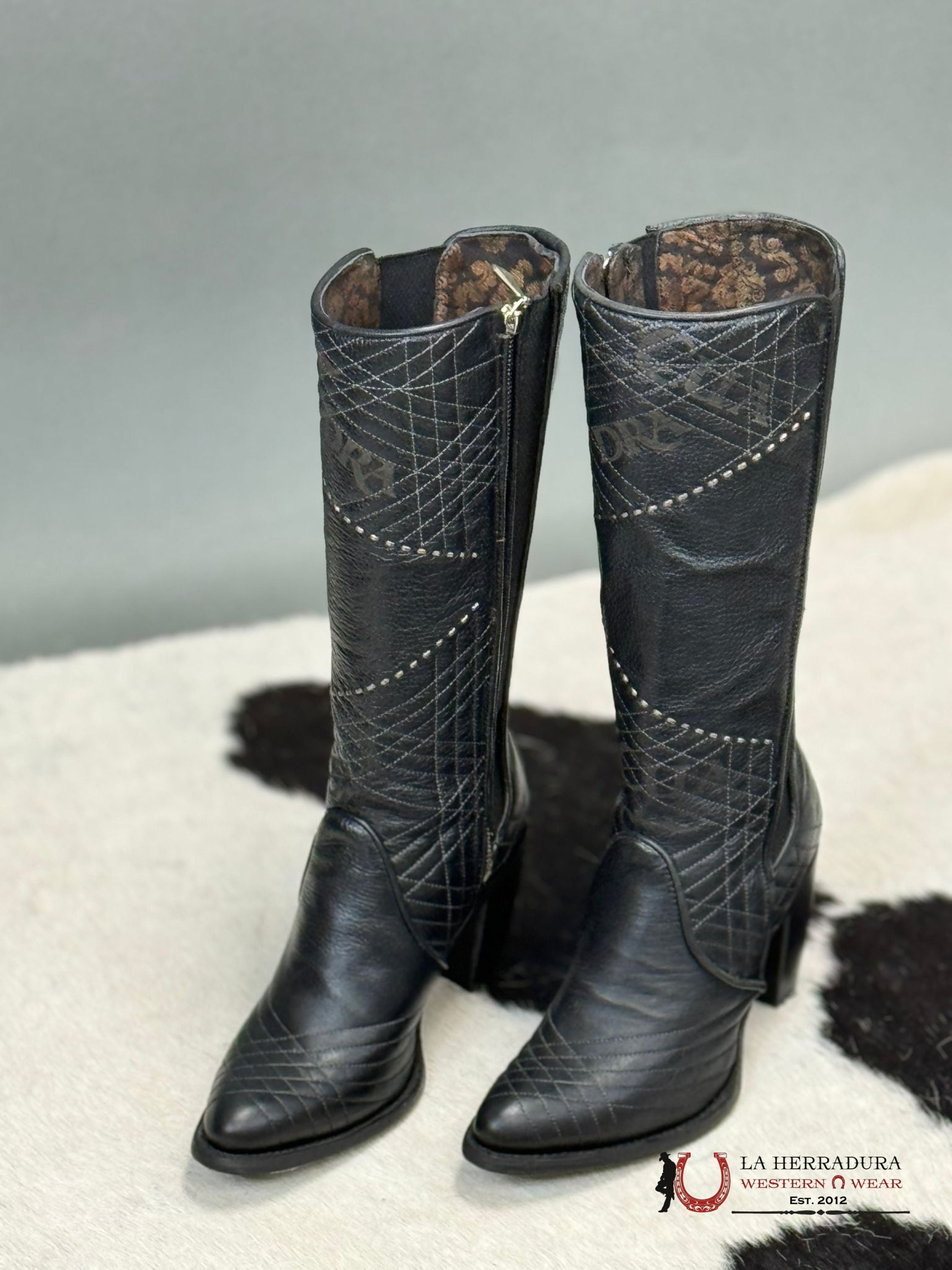 Womens Cuadra De Res Santana Negro Round Toe Botas Mujeres