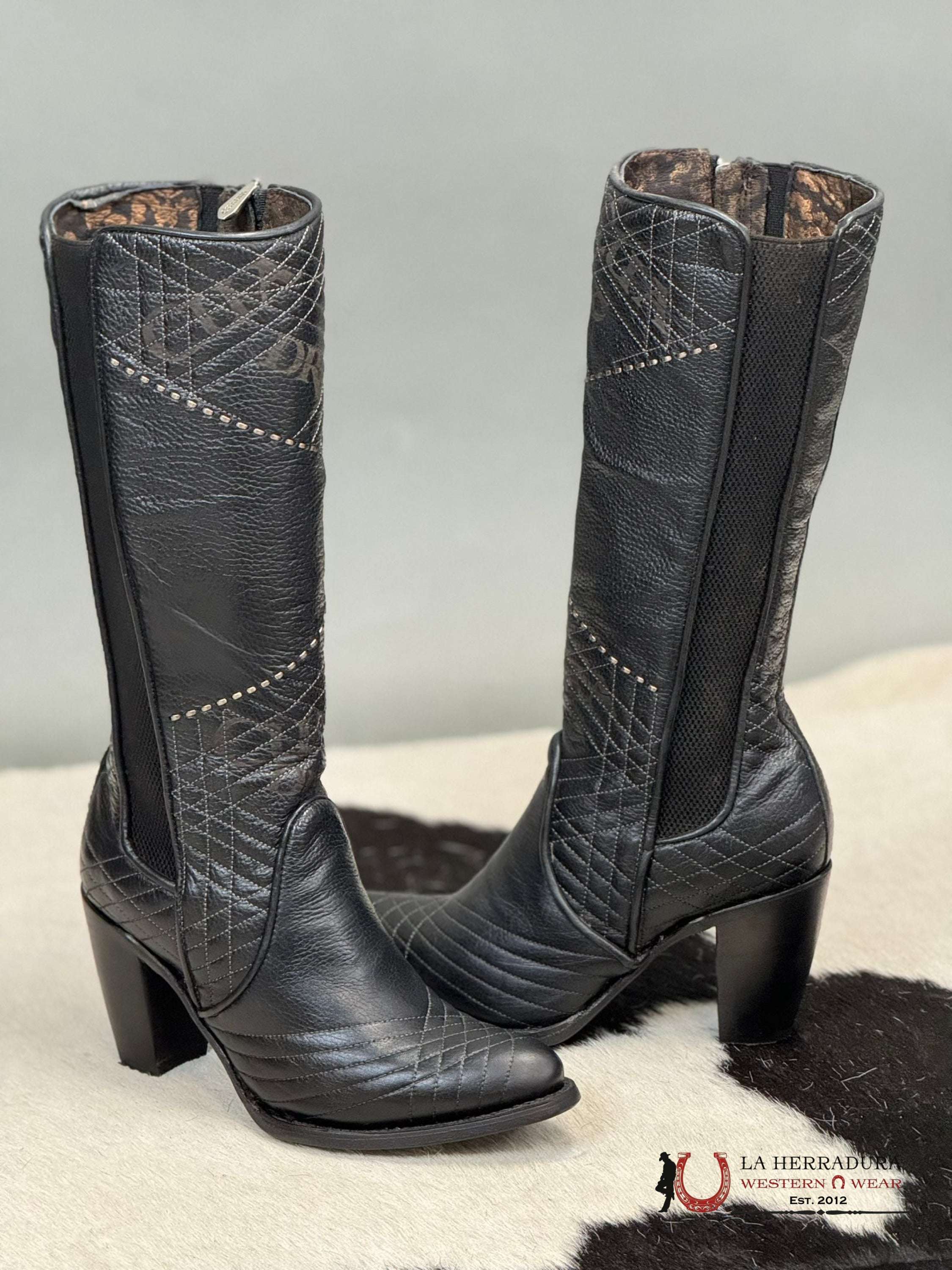 Womens Cuadra De Res Santana Negro Round Toe Botas Mujeres