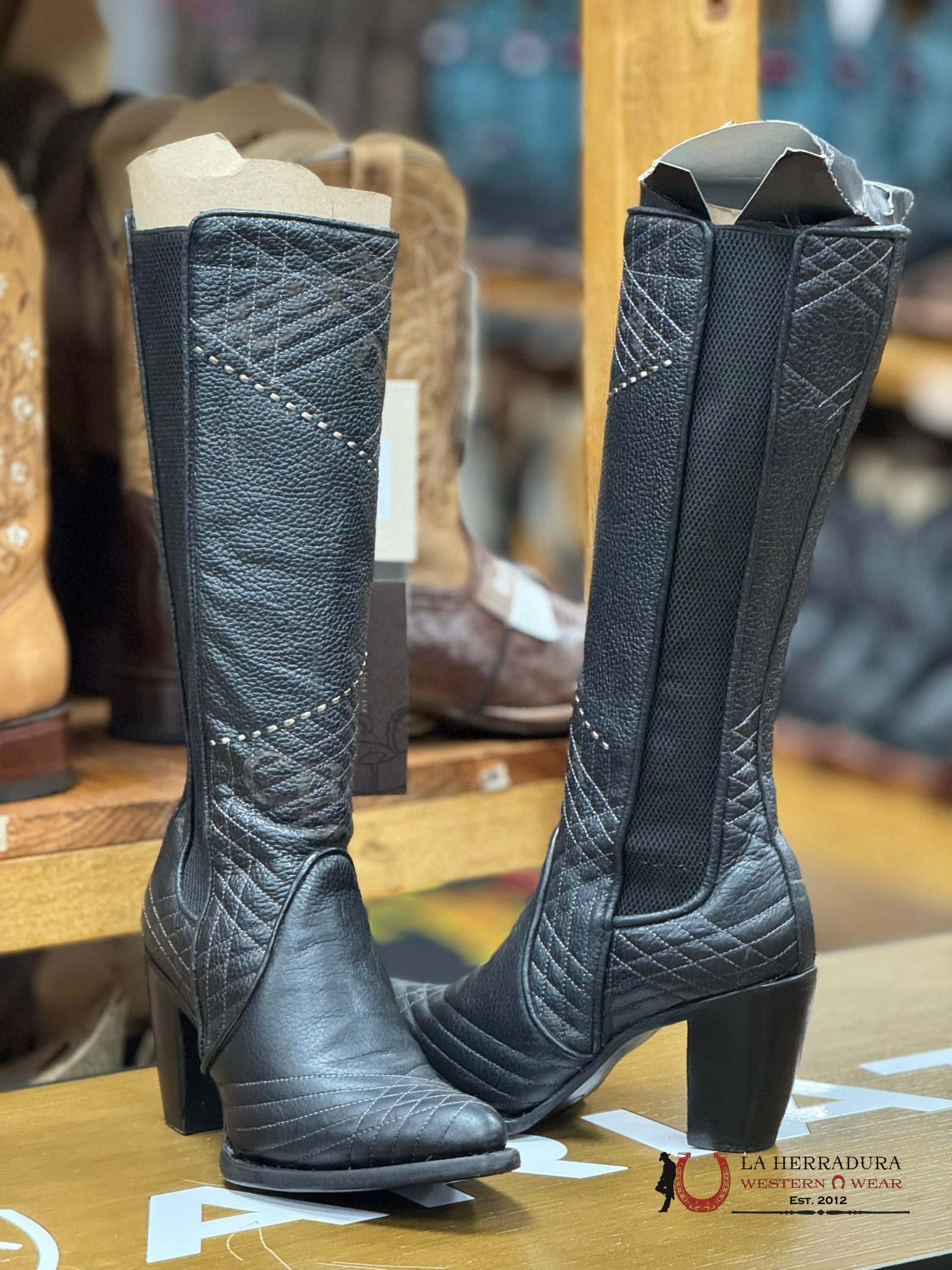 Womens Cuadra De Res Santana Negro Round Toe Botas Mujeres