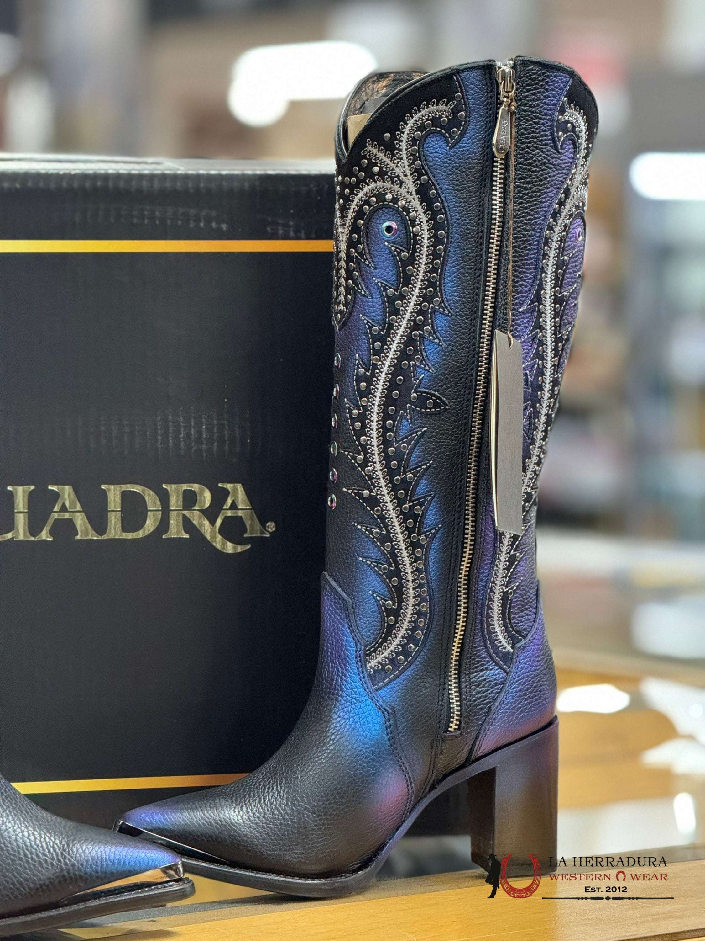 Womens Cuadra De Res Santana Sapphire Negro Pointed Toe Botas Mujeres