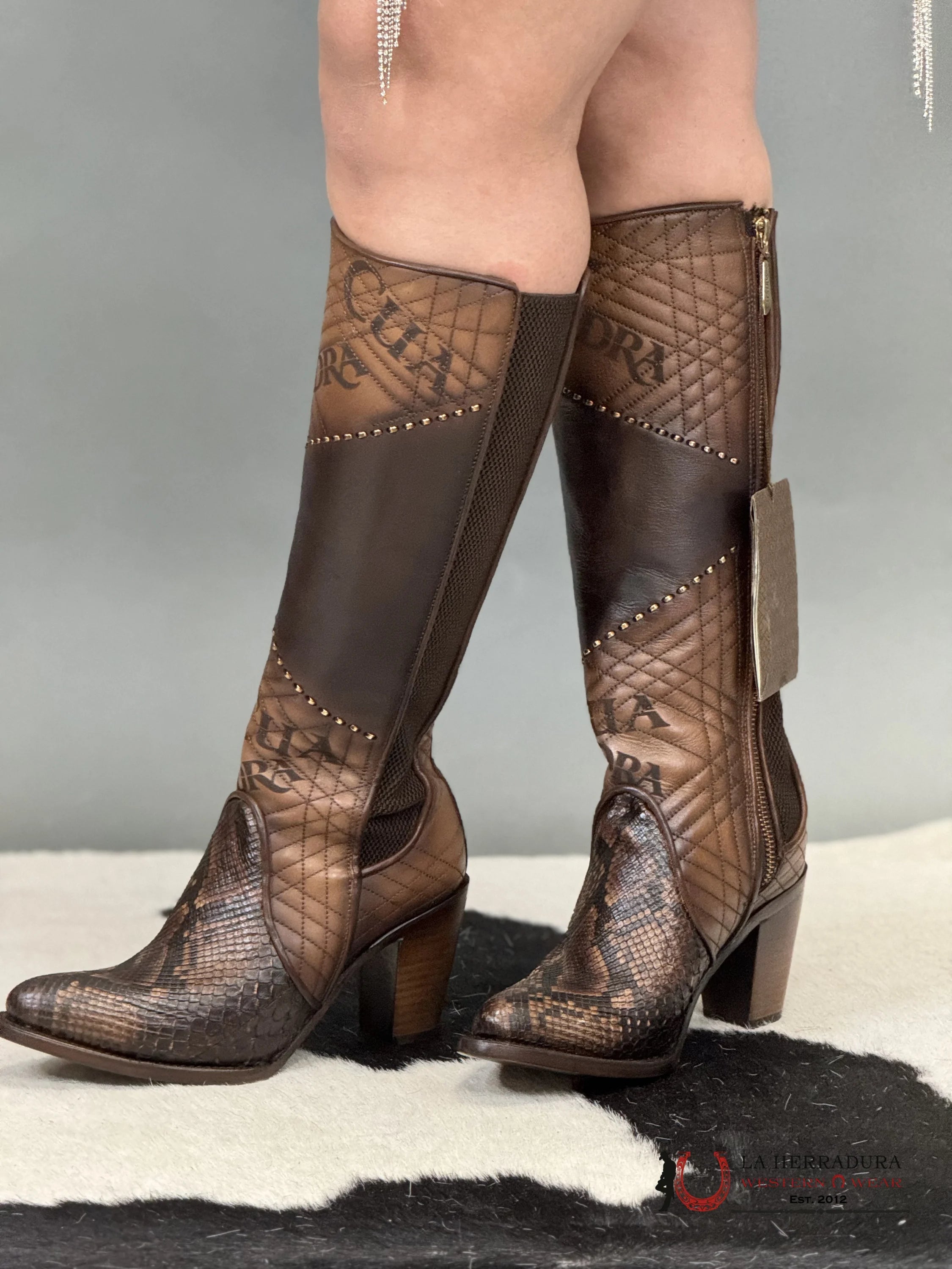 Womens Cuadra Piton Castaño Vidreado Tall Boot Botas Mujeres