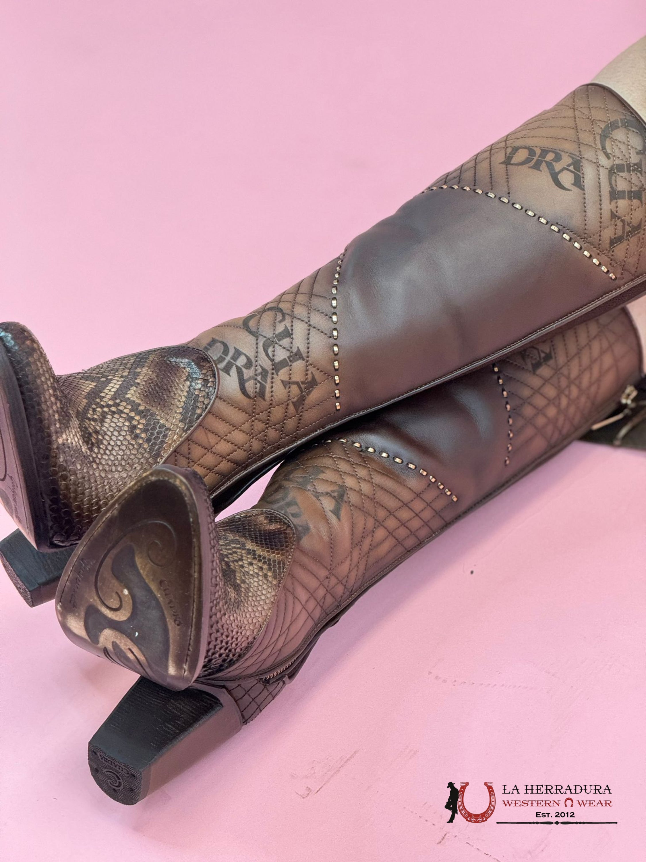 Womens Cuadra Piton Castaño Vidreado Tall Boot Botas Mujeres