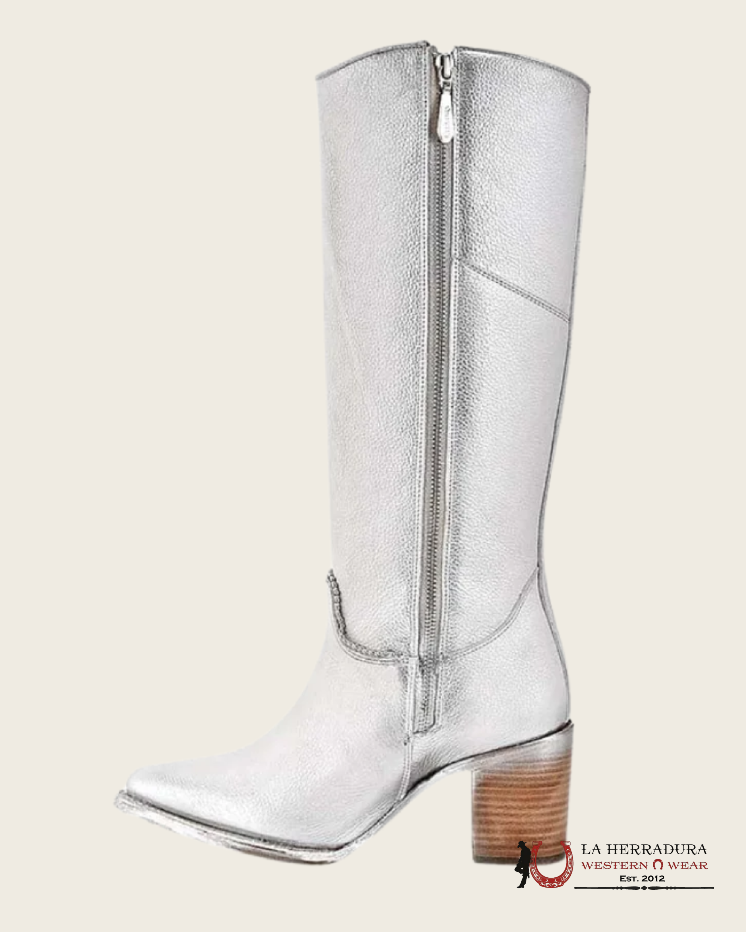 WOMENS CUADRA RES CORDOVA WHITE ZIPPER & STUDS & FRINGE POINT TOE TALL BOOT CU768 BOTAS MUJERES