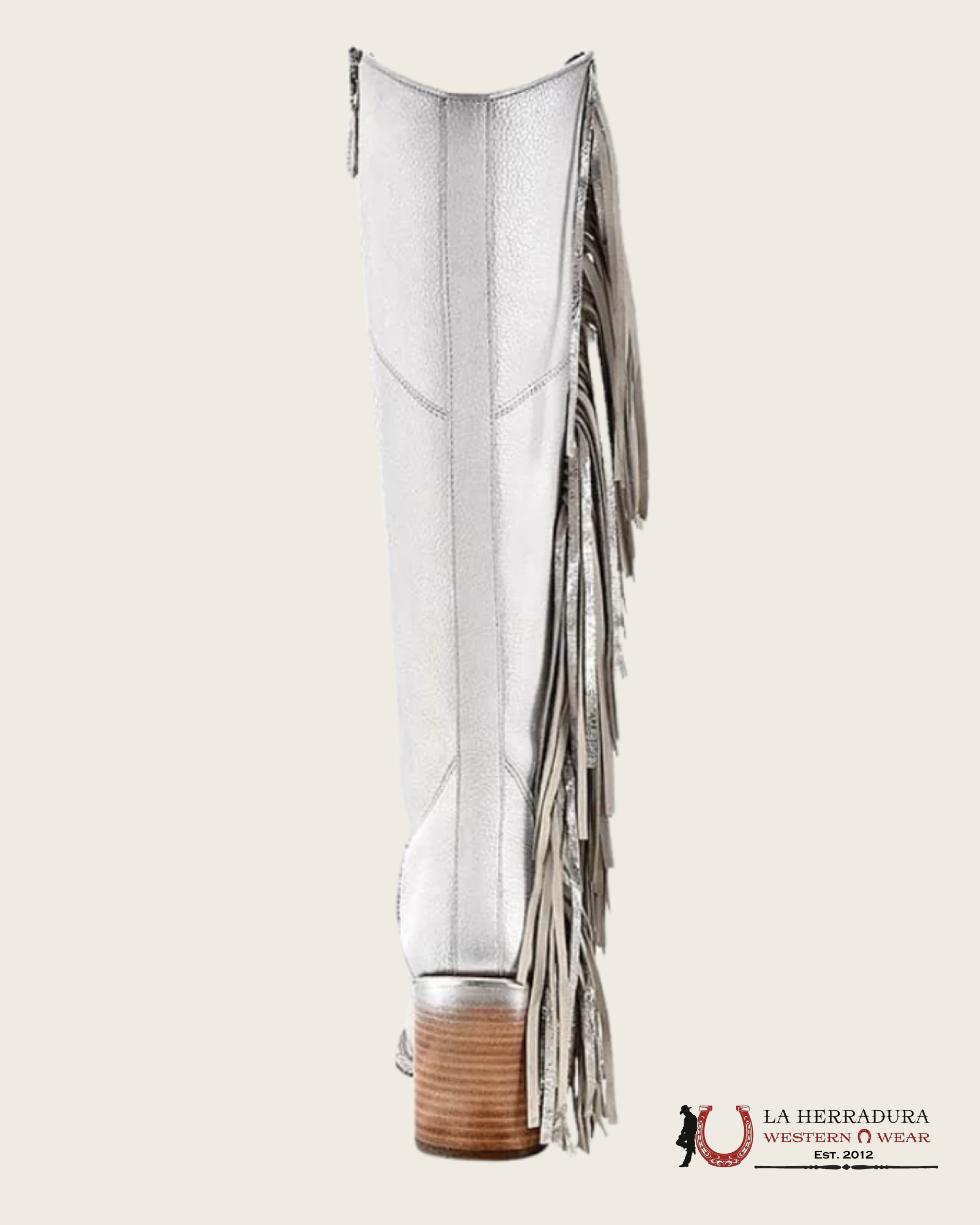 WOMENS CUADRA RES CORDOVA WHITE ZIPPER & STUDS & FRINGE POINT TOE TALL BOOT CU768 BOTAS MUJERES