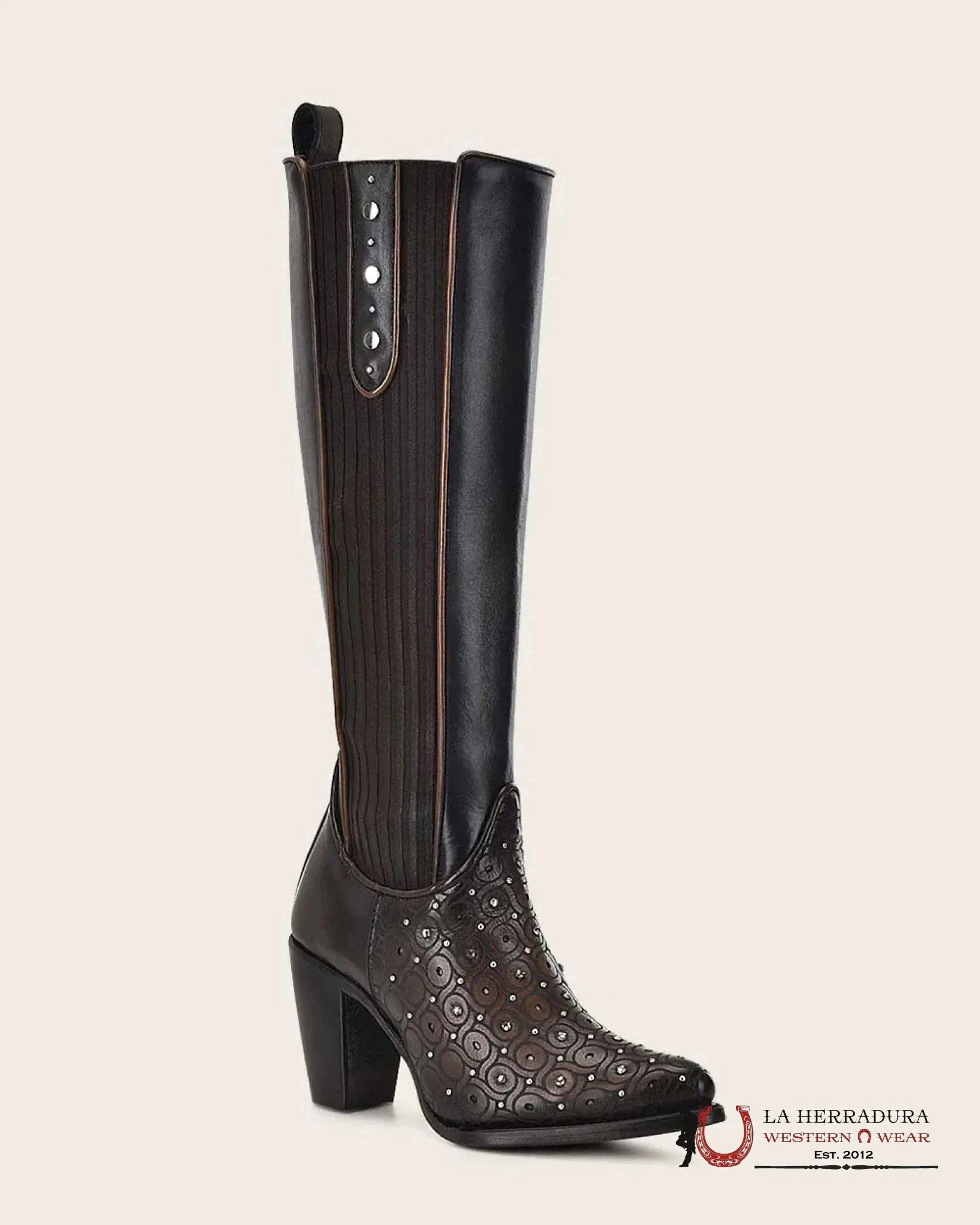 WOMENS CUADRA RES CRUST MAPLE ZIPPER & STUDS & LASER ROUND TOE TALL BOOT CU759 BOTAS MUJERES