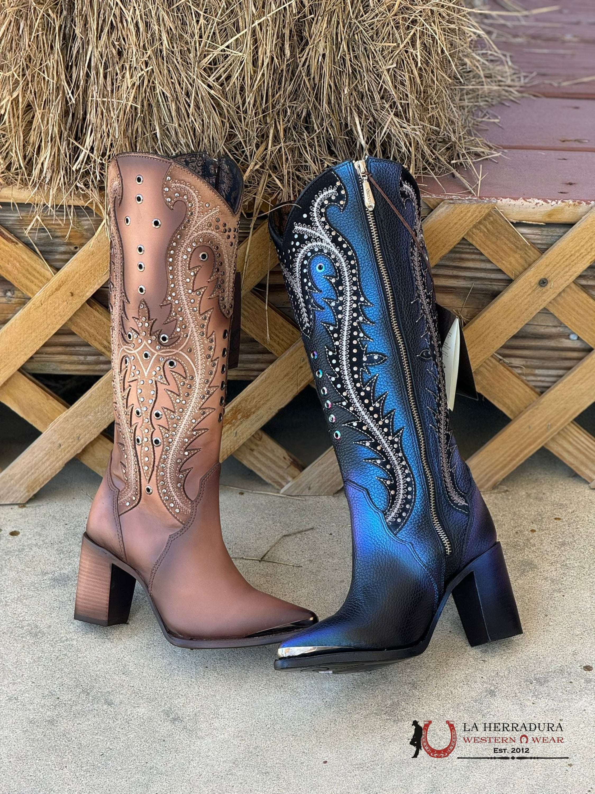 Womens Cuadra Res Crust Satro Arena Sand Overlay Embroidery & Studs Point Toe Botas Mujeres
