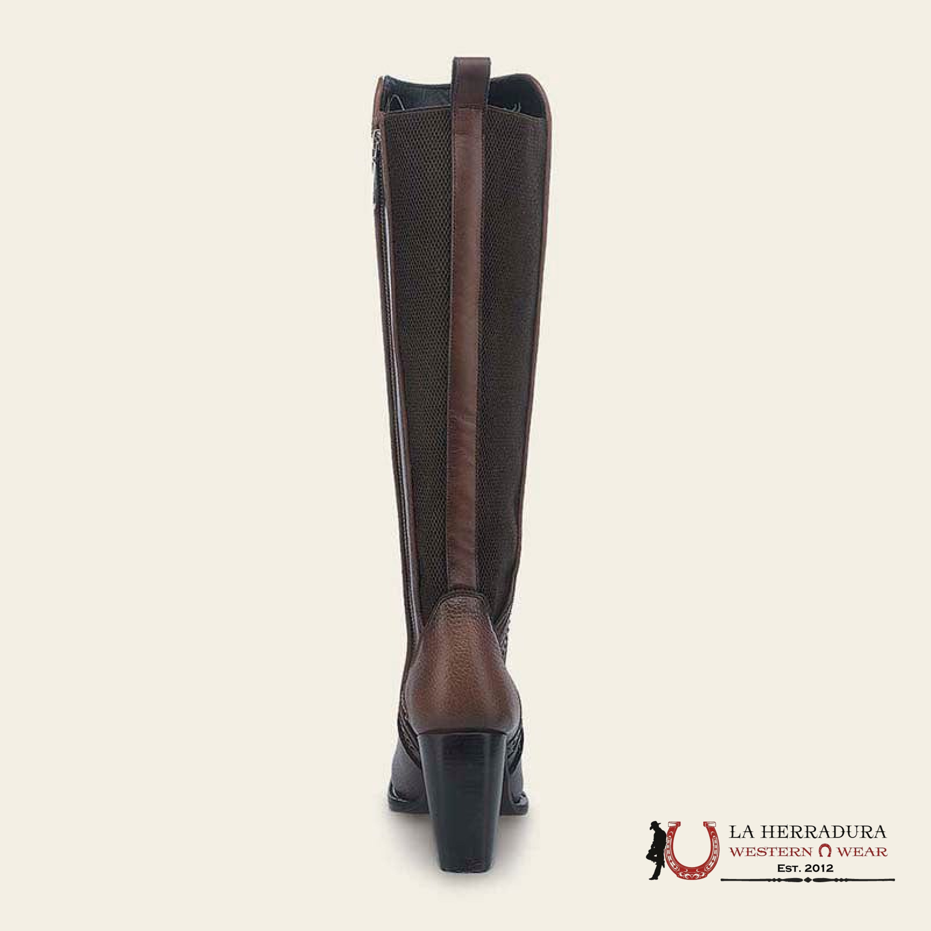 WOMEN’S CUADRA TALL BOOT BROWN LASER & WOVEN & ZIPPER POINTED TOE CU871 BOTAS MUJERES