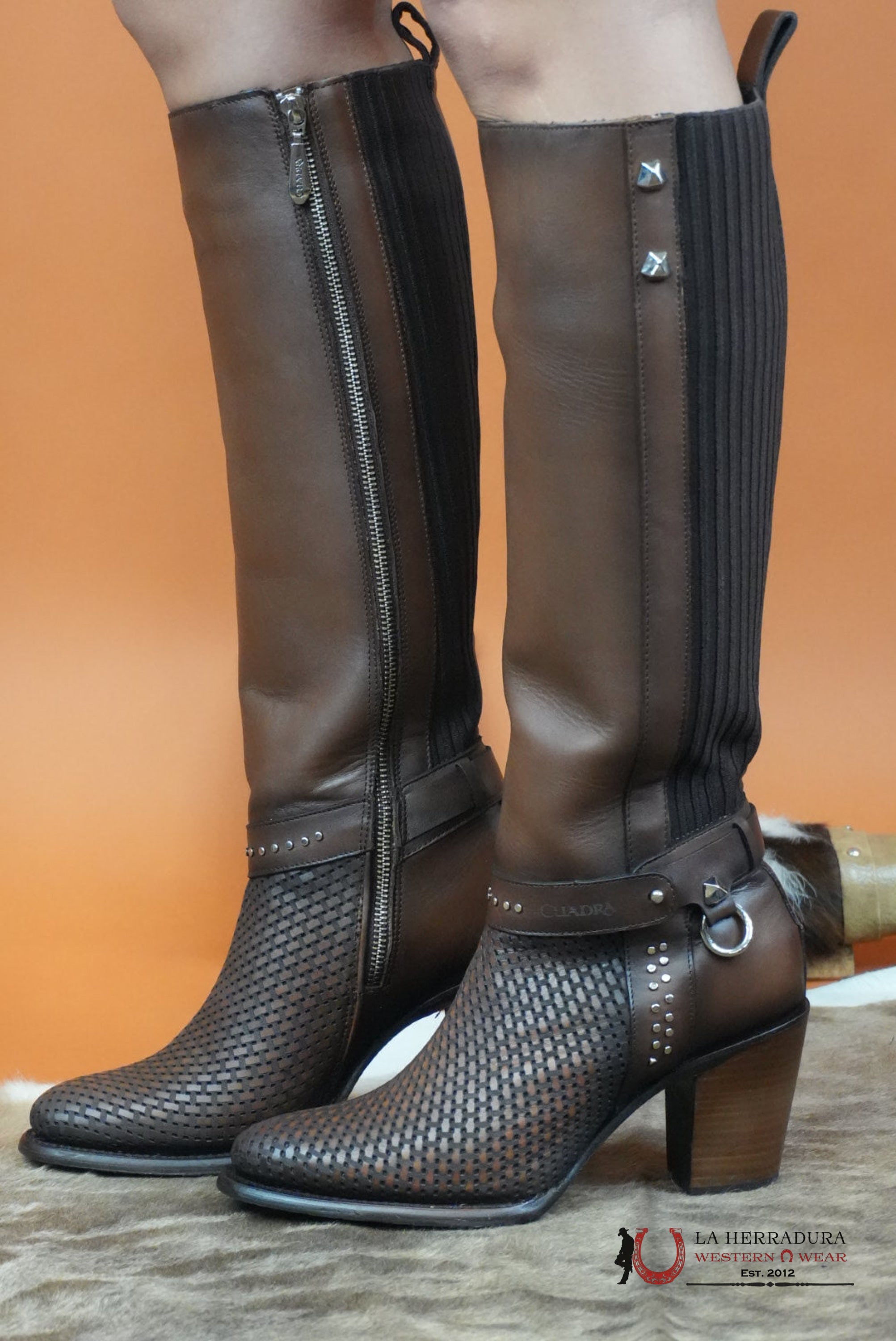 WOMEN’S CUADRA TALL BOOT LEATHER BROWN SILLERO DEL VASCO NATURAL BOTAS MUJERES