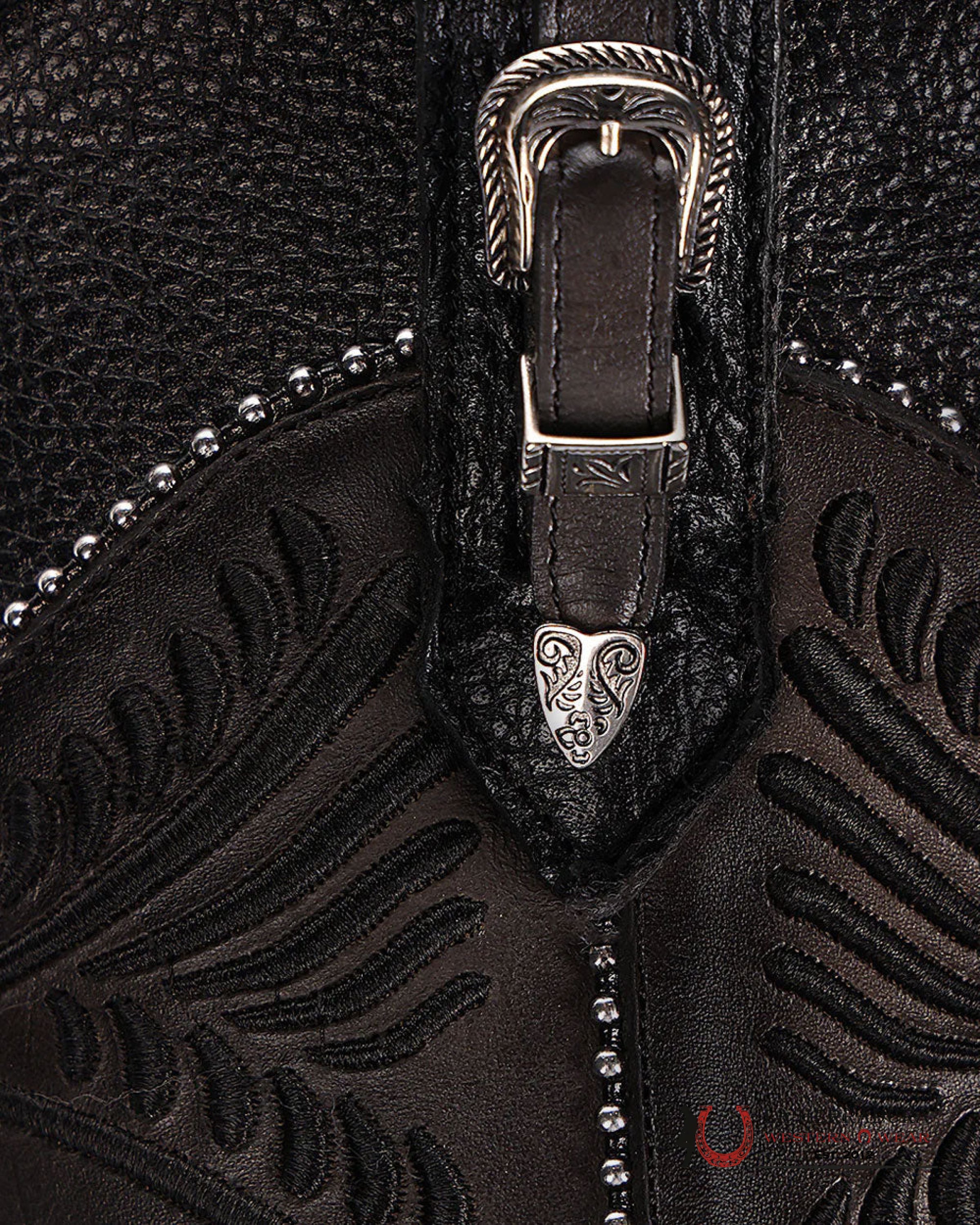 Women’s Cuadra Tall Boot Piton M Belly Cosmo Negro Embroidery Round Toe Botas Mujeres