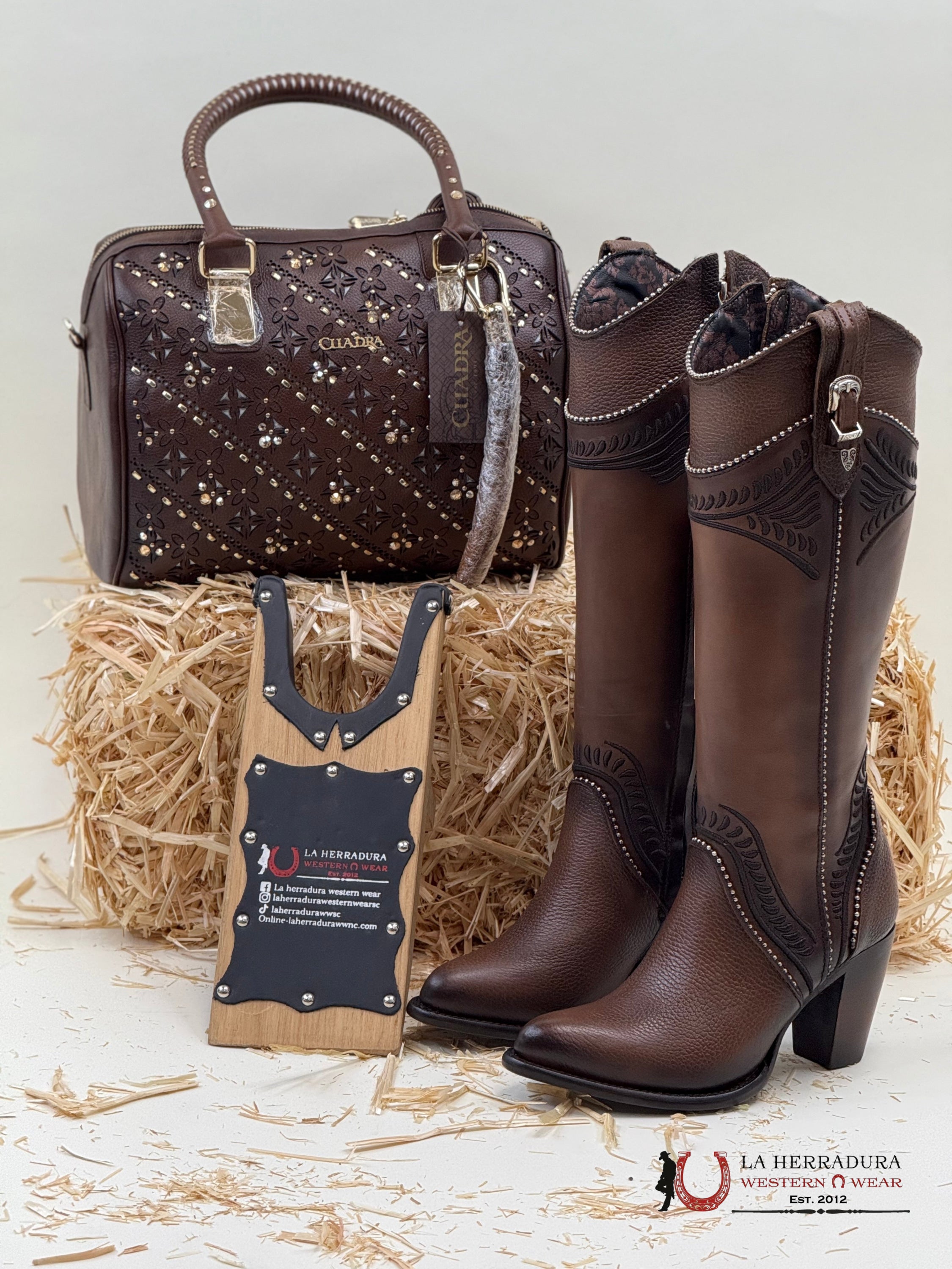 Women’s Cuadra Tall Boot Res Damasco Chocolate Embroidery Round Toe Botas Mujeres