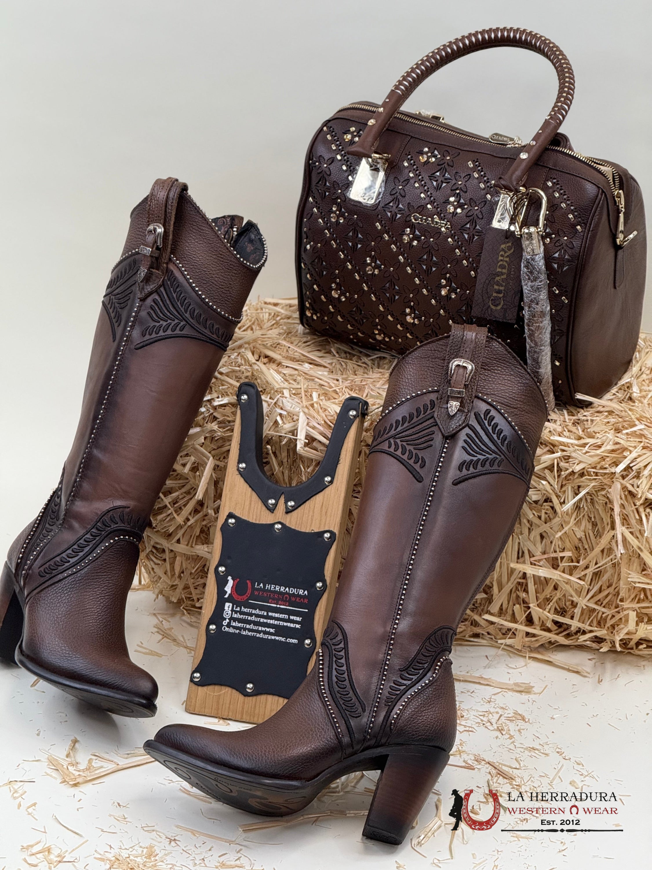 Women’s Cuadra Tall Boot Res Damasco Chocolate Embroidery Round Toe Botas Mujeres