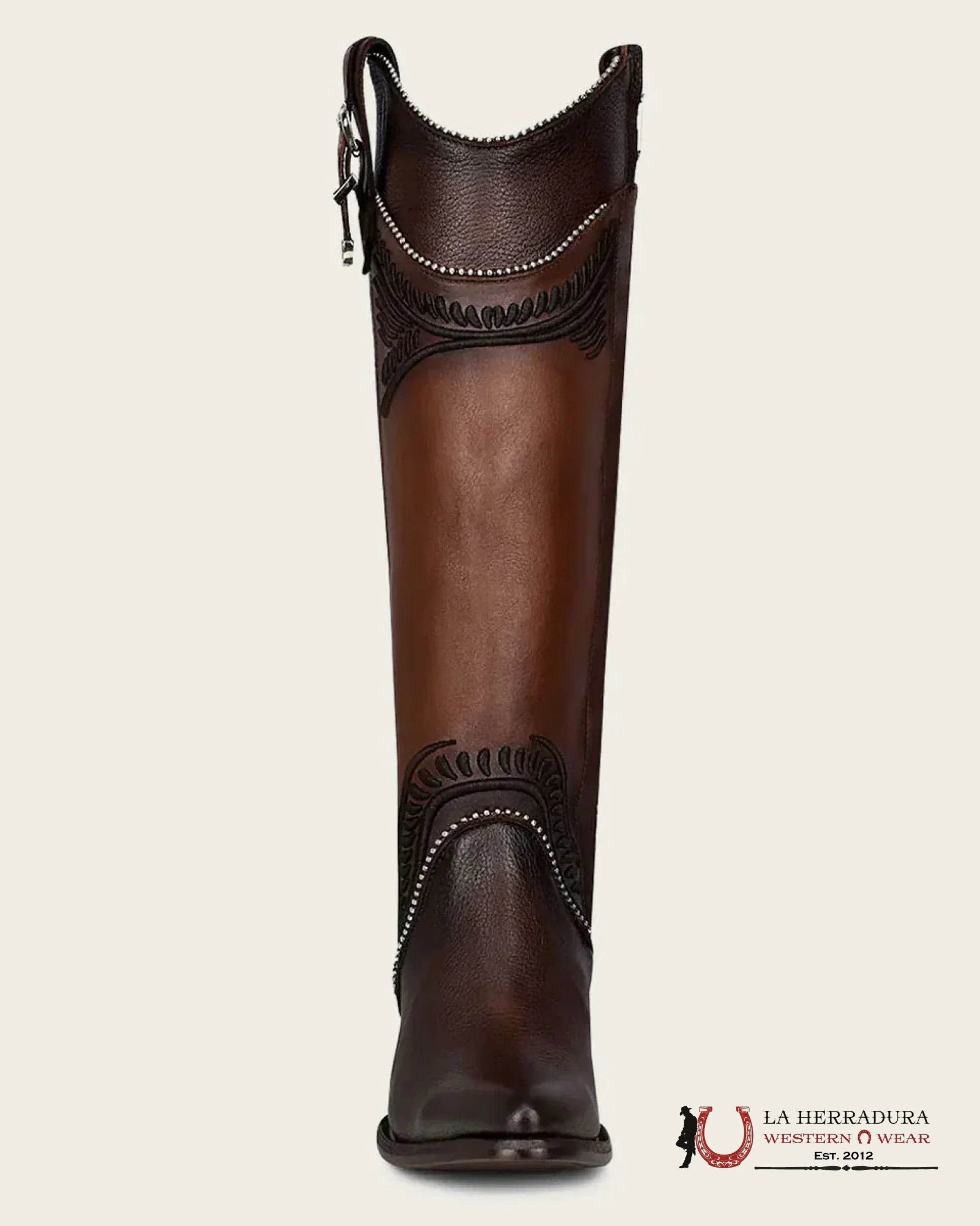 WOMEN’S CUADRA TALL BOOT RES DAMASCO CHOCOLATE EMBROIDERY ROUND TOE CU583 BOTAS MUJERES
