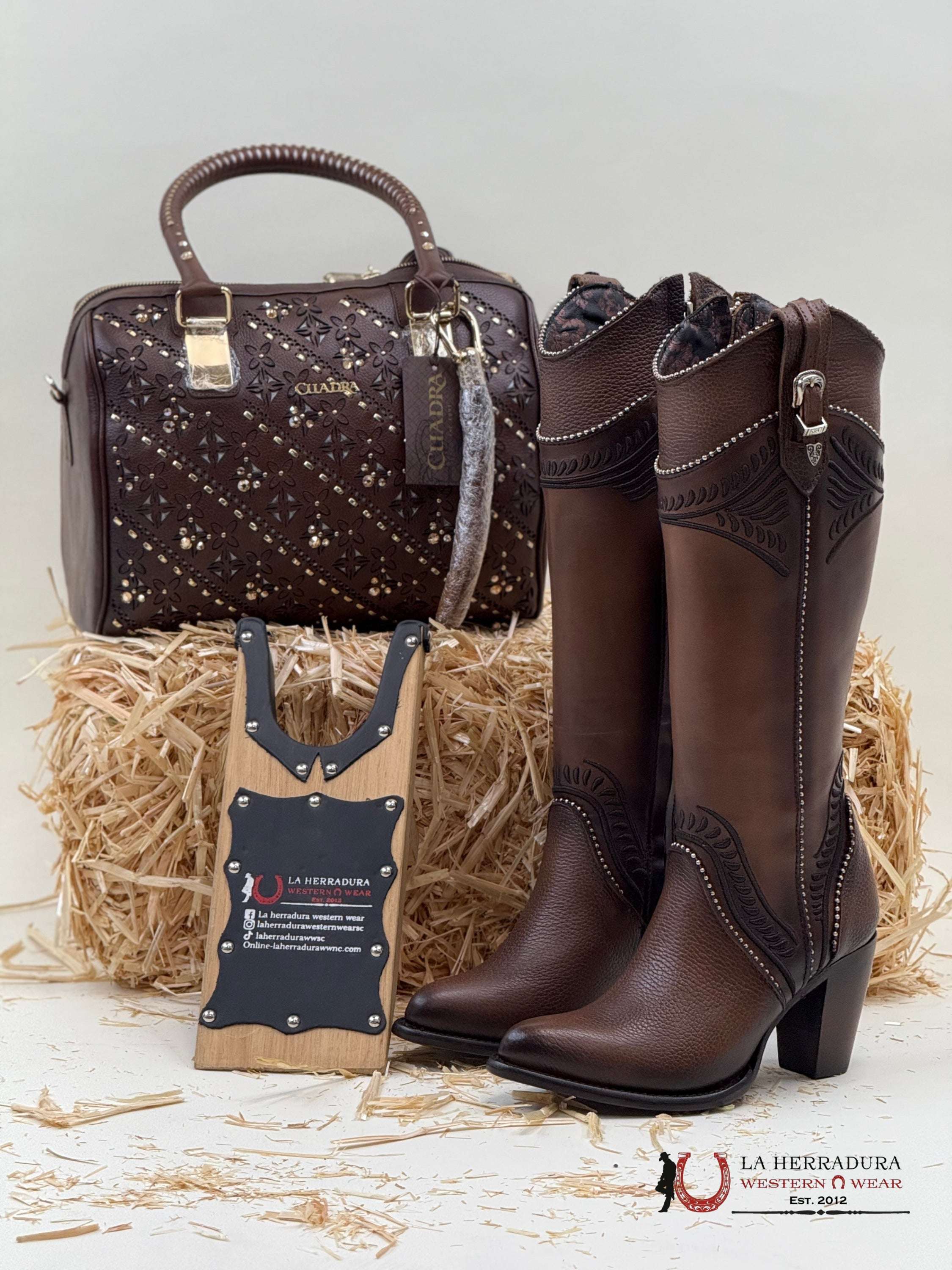 Women’s Cuadra Tall Boot Res Damasco Chocolate Embroidery Round Toe Botas Mujeres