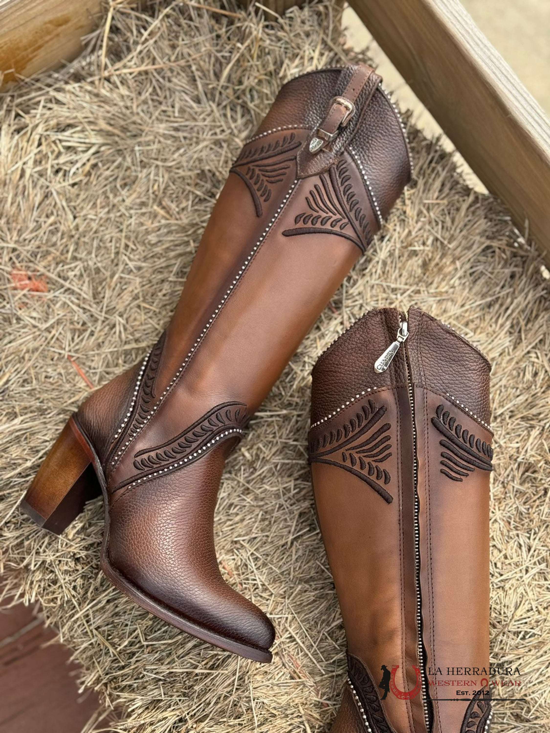 Women’s Cuadra Tall Boot Res Damasco Chocolate Embroidery Round Toe Botas Mujeres