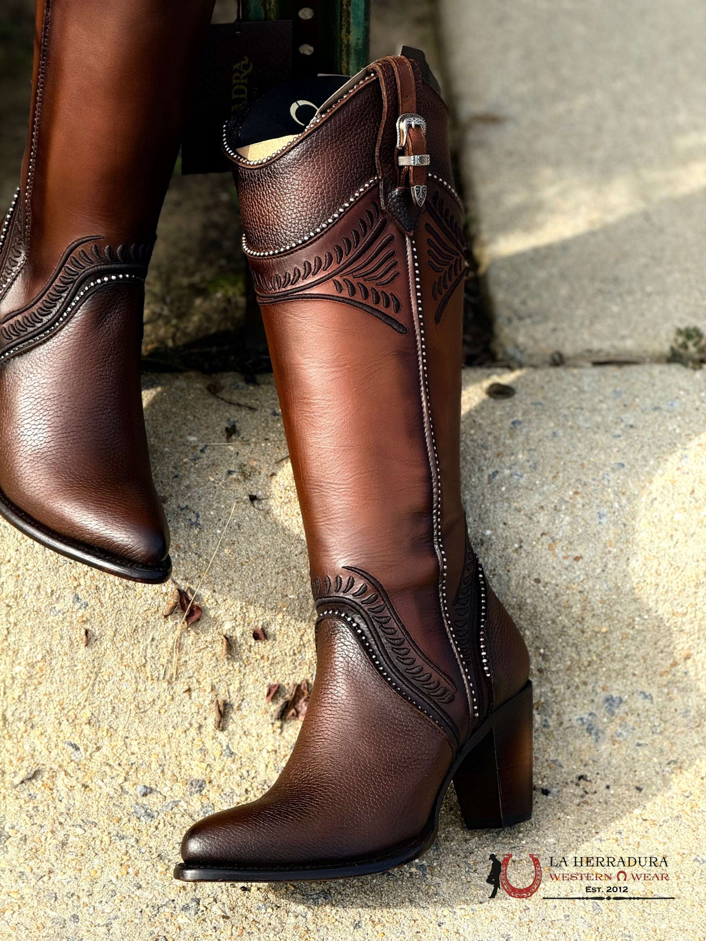 Women’s Cuadra Tall Boot Res Damasco Chocolate Embroidery Round Toe Botas Mujeres