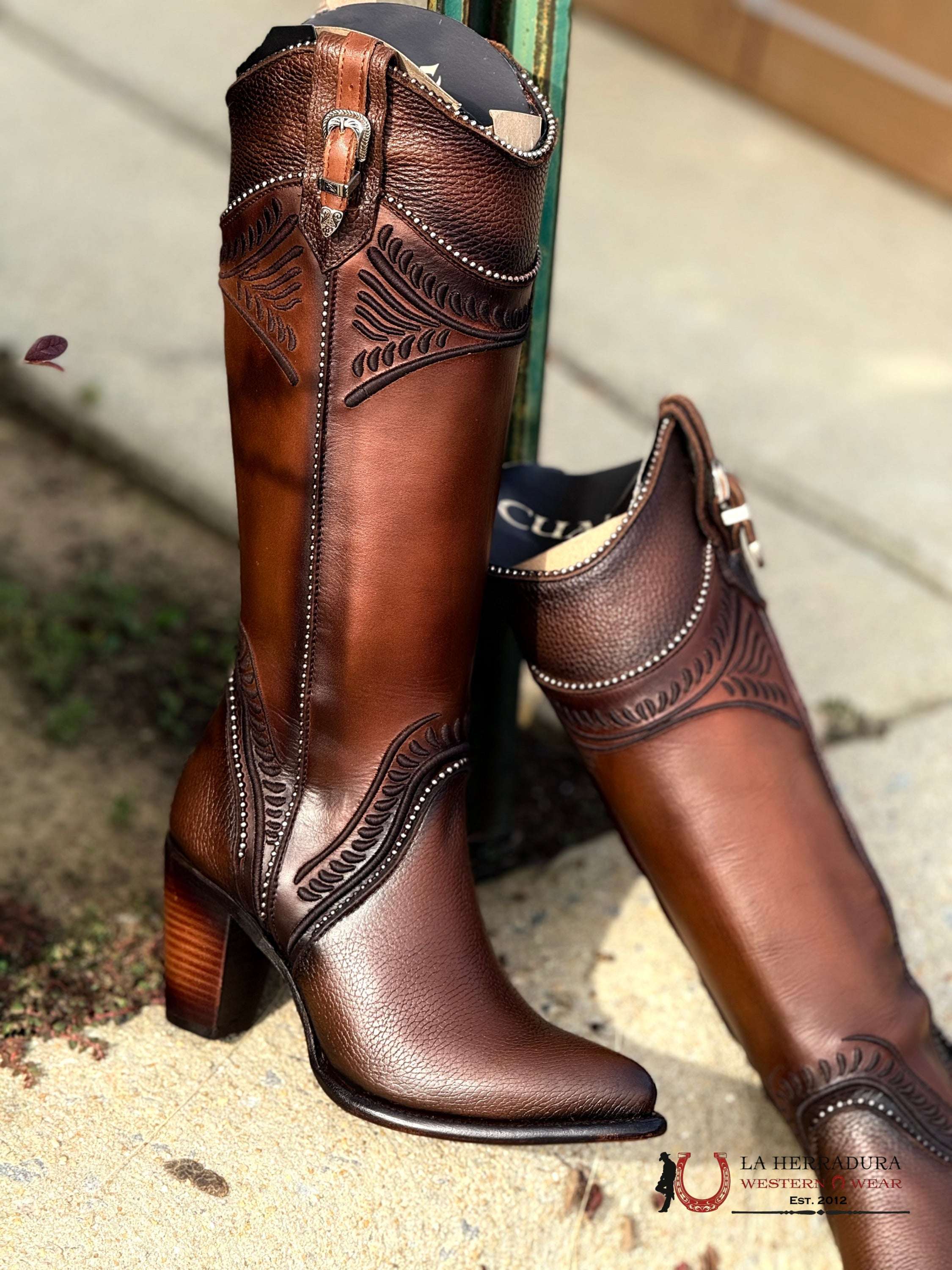 Women’s Cuadra Tall Boot Res Damasco Chocolate Embroidery Round Toe Botas Mujeres