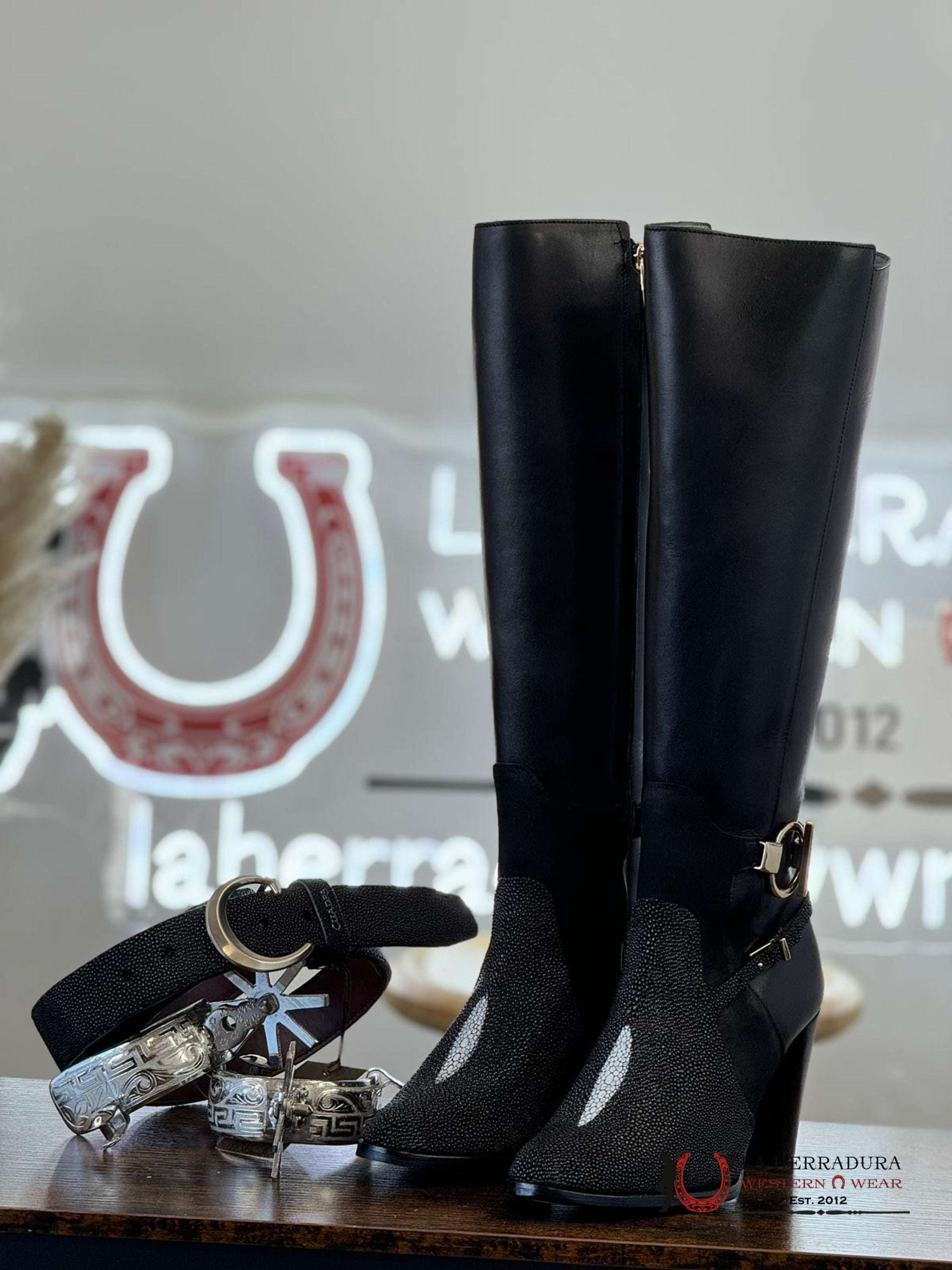 Women’s Franco Cuadra Tall Boot Stingray Velvet Black Botas Mujeres