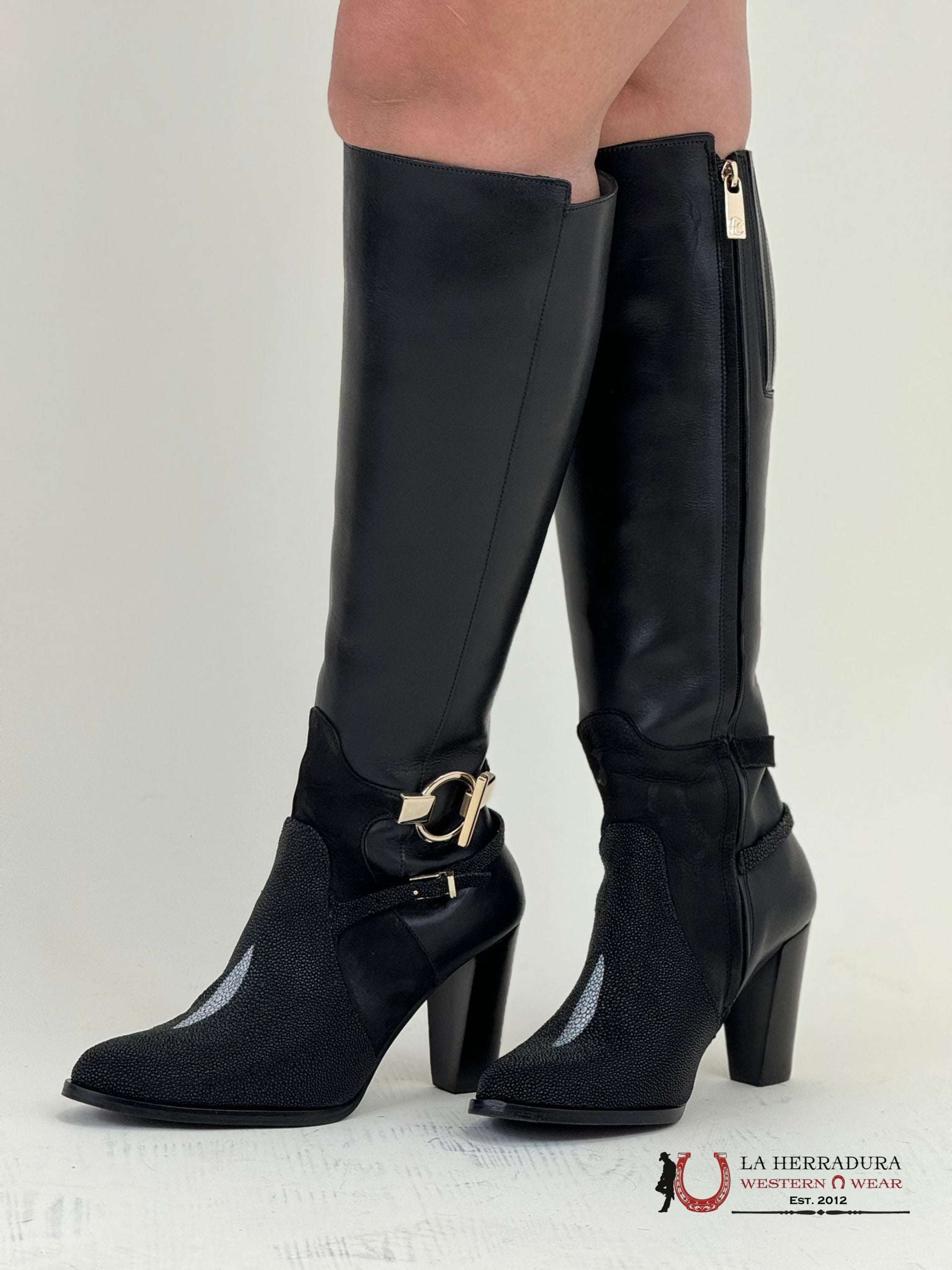 Women’s Franco Cuadra Tall Boot Stingray Velvet Black Botas Mujeres