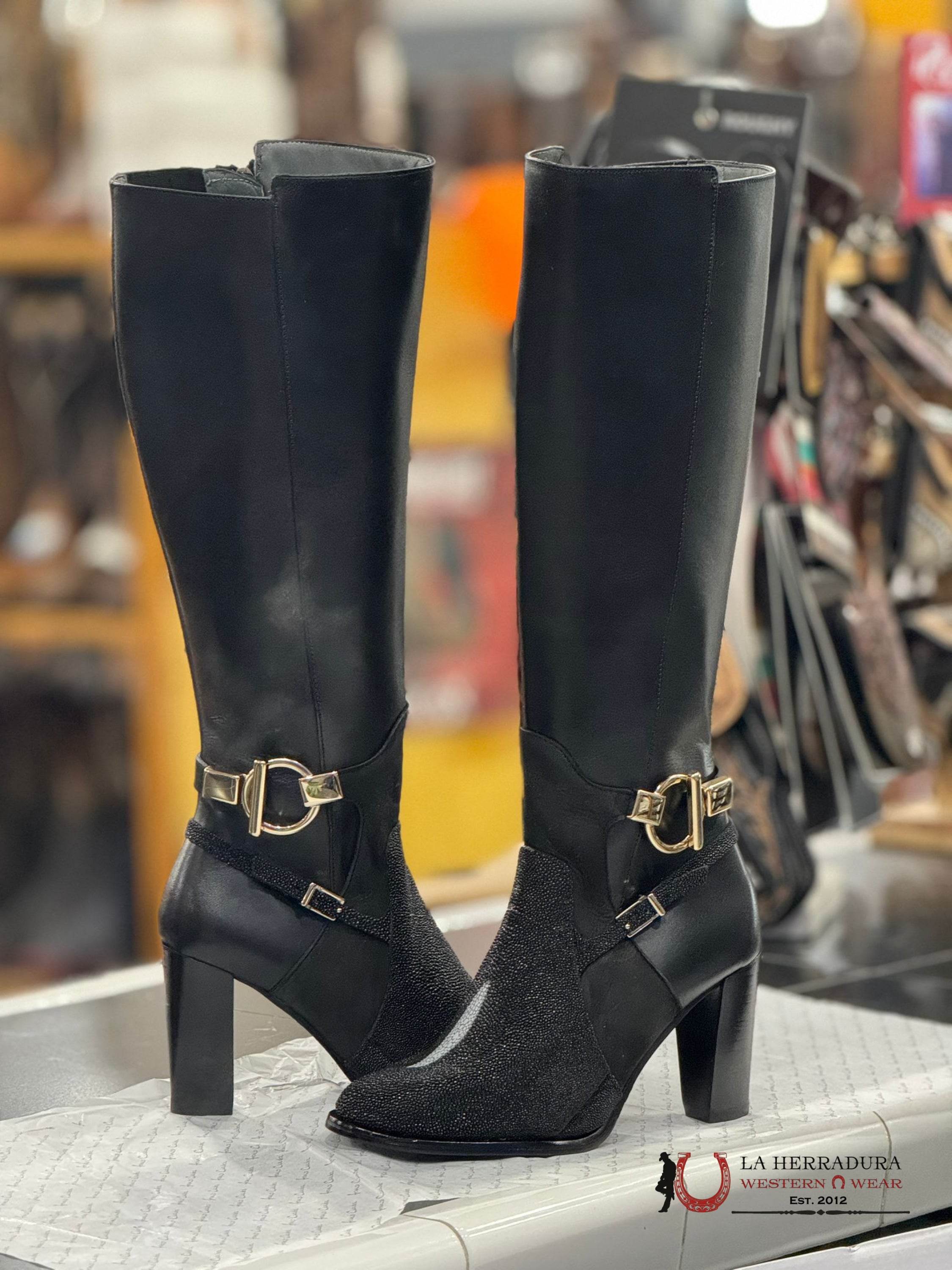 Women’s Franco Cuadra Tall Boot Stingray Velvet Black Botas Mujeres