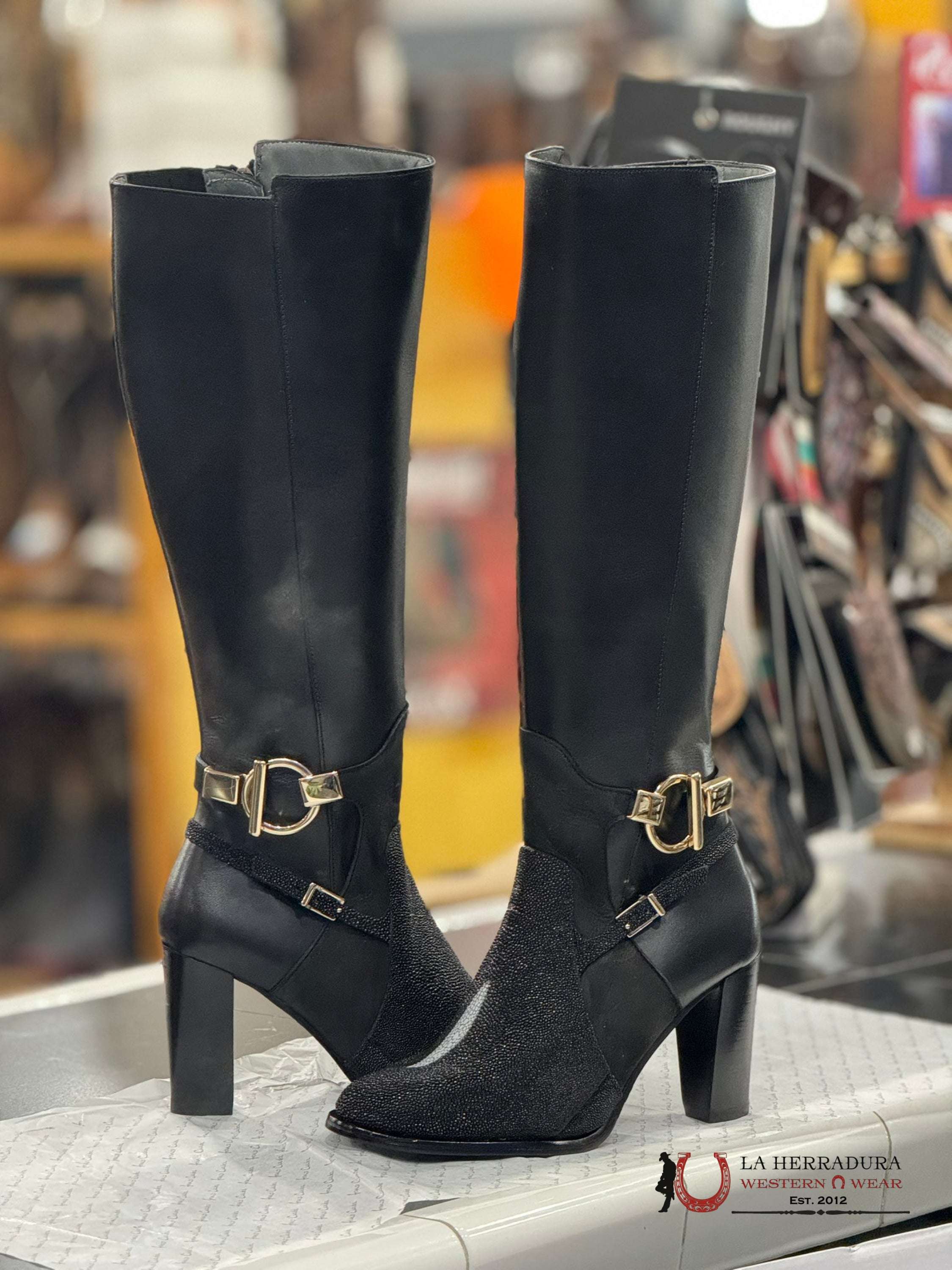 Women’s Franco Cuadra Tall Boot Stingray Velvet Black Botas Mujeres