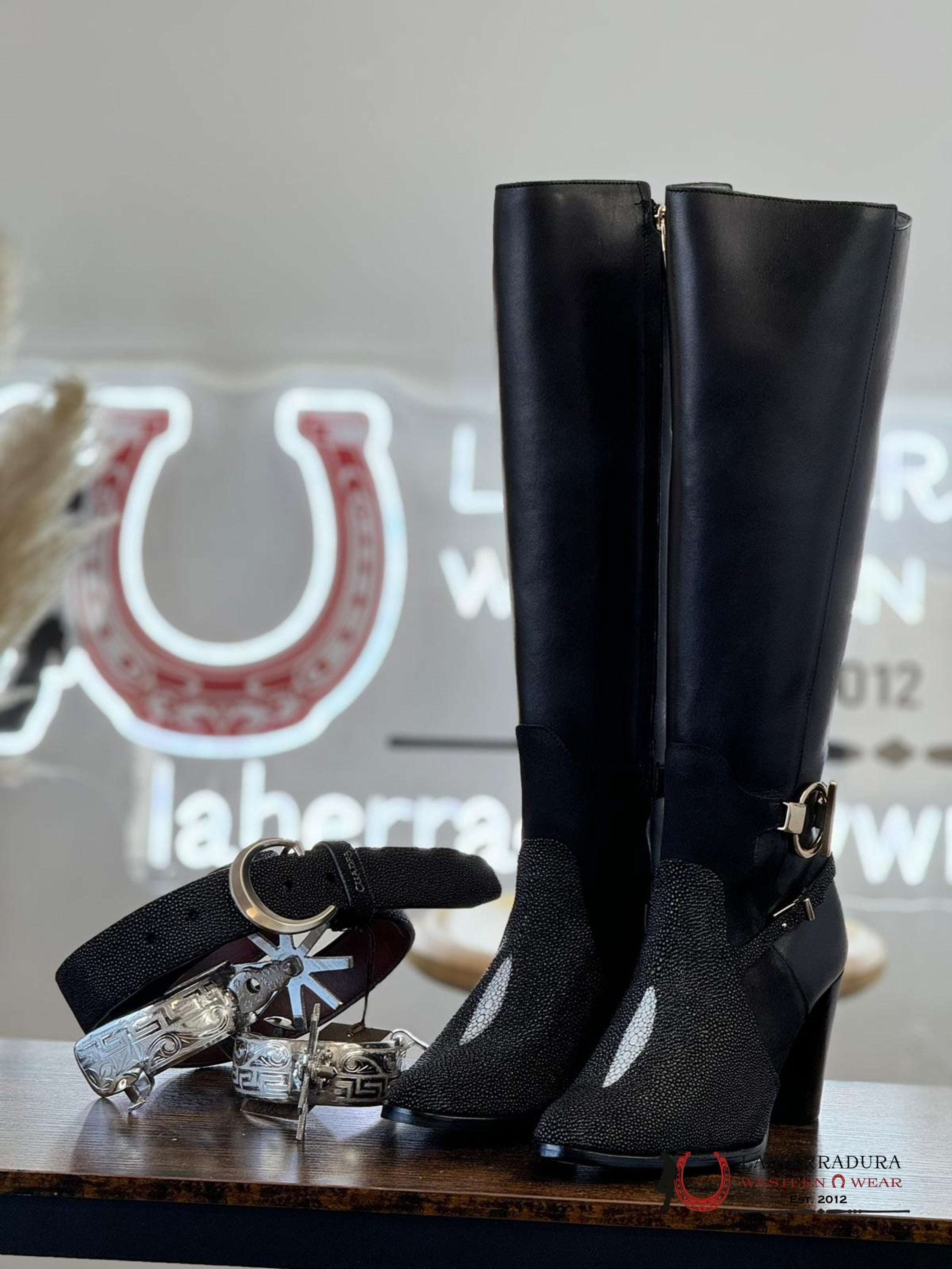 Women’s Franco Cuadra Tall Boot Stingray Velvet Black Botas Mujeres