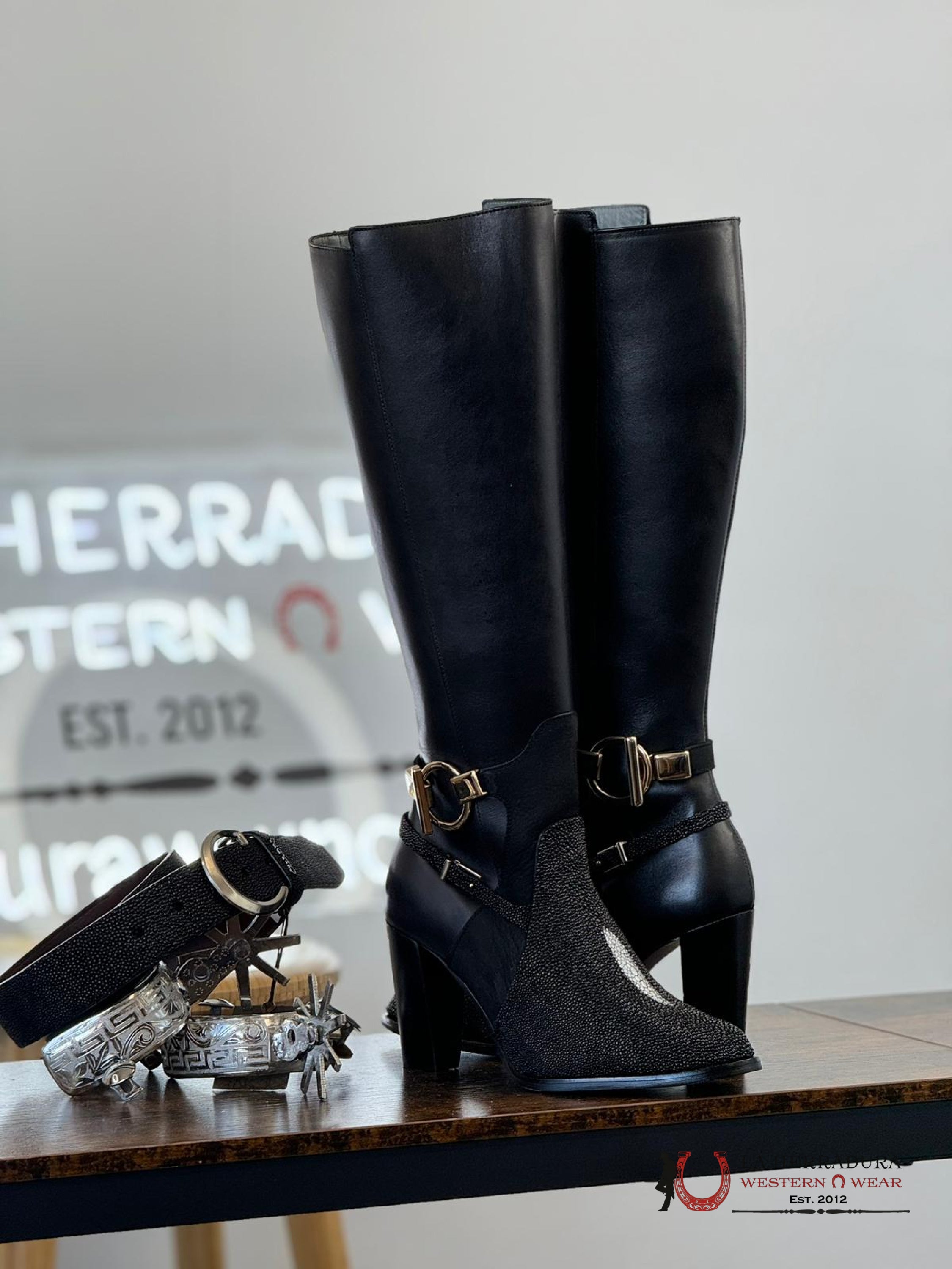 Women’s Franco Cuadra Tall Boot Stingray Velvet Black Botas Mujeres