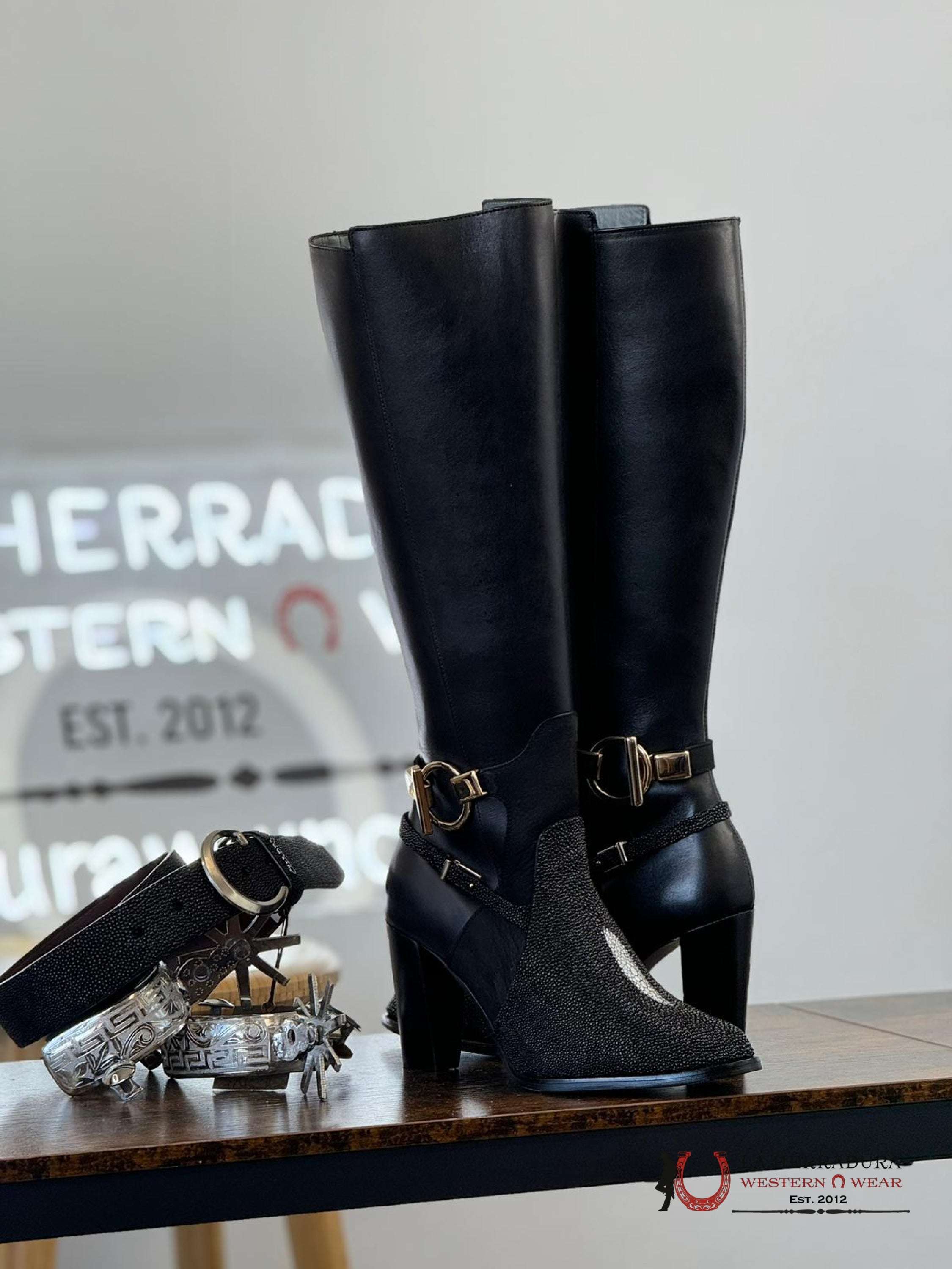 Women’s Franco Cuadra Tall Boot Stingray Velvet Black Botas Mujeres