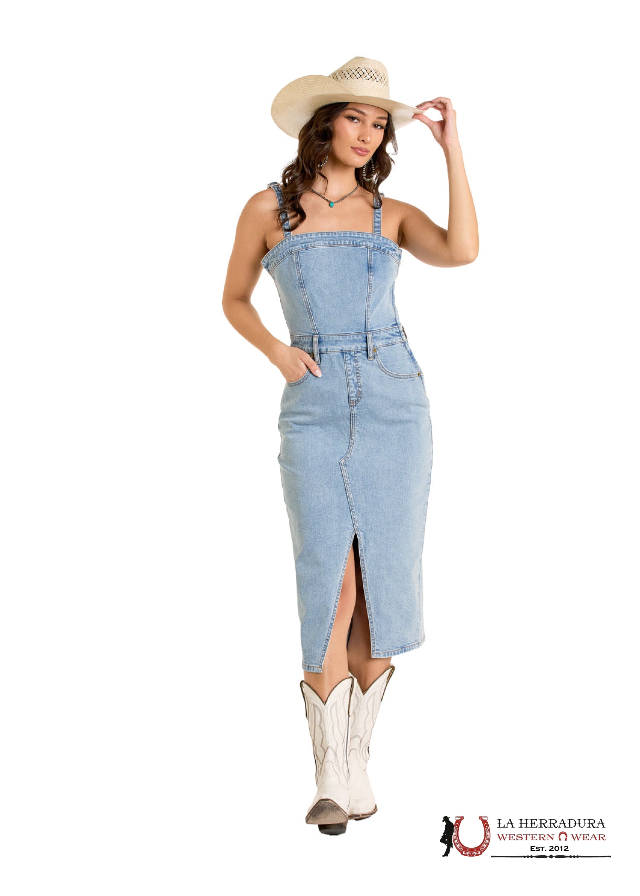 WOMEN’S LIGHT WASH DENIM STRAP DRESS- BWD0D06413 ROPA MUJERES
