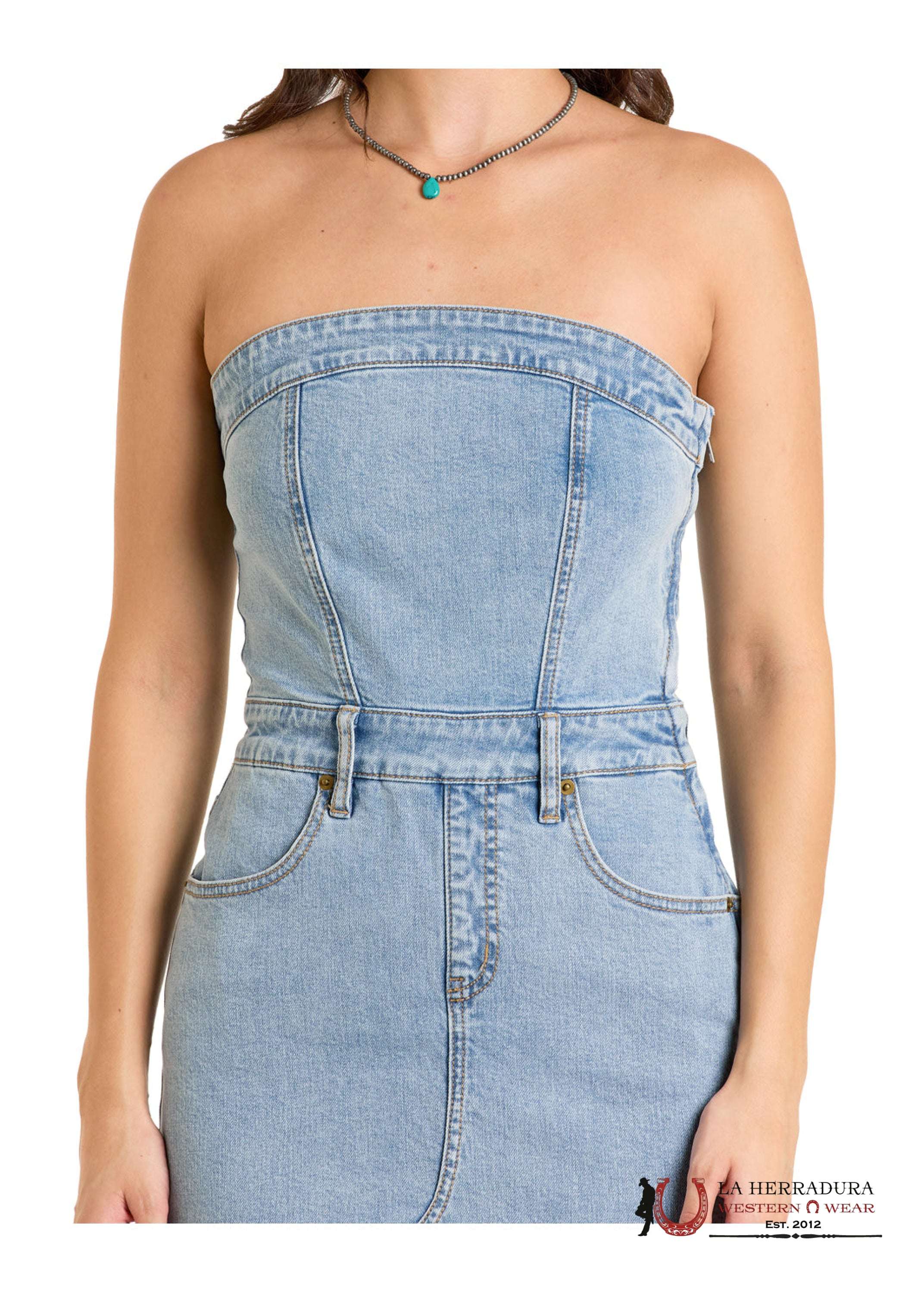 WOMEN’S LIGHT WASH DENIM STRAP DRESS- BWD0D06413 ROPA MUJERES