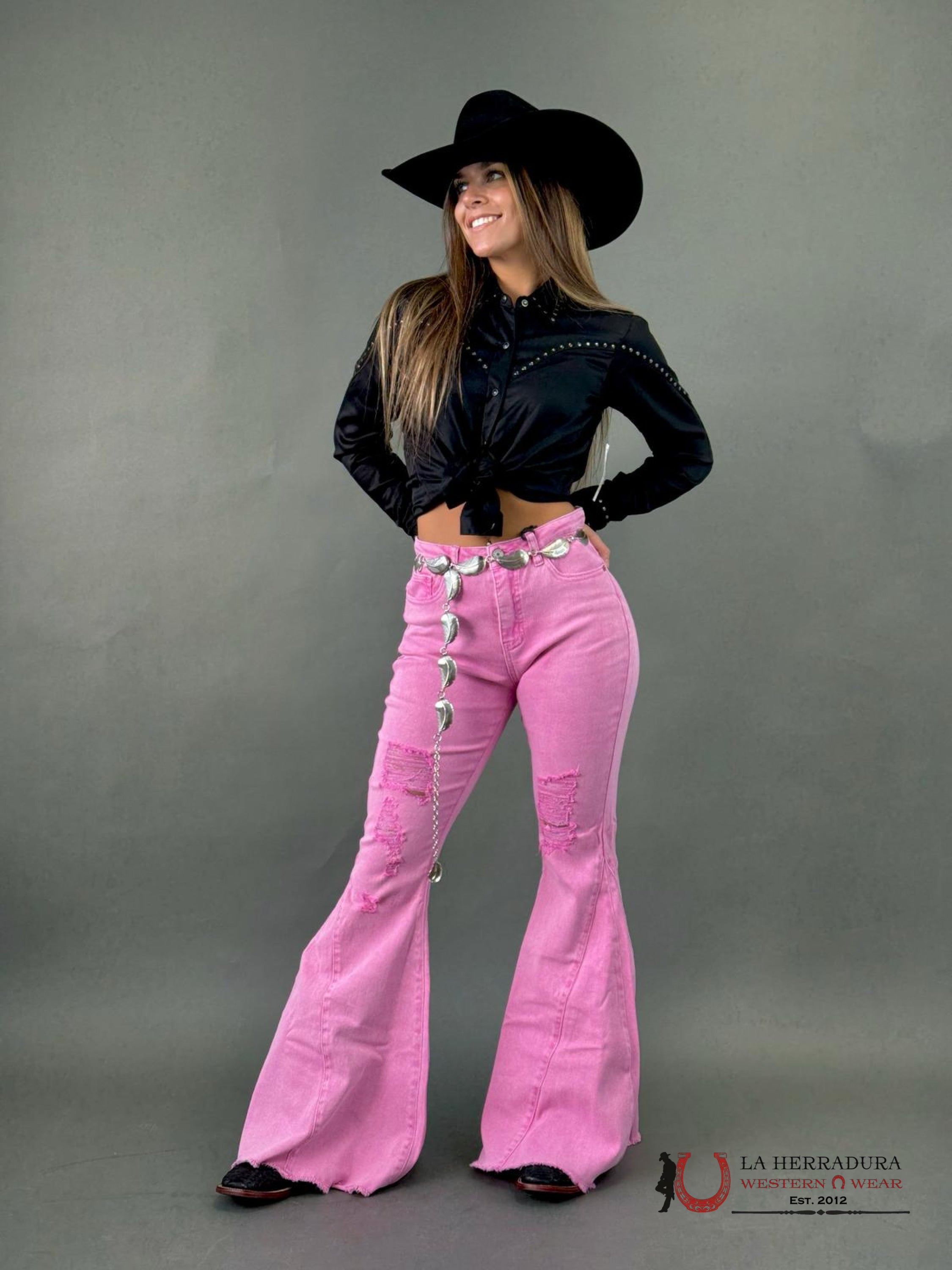 WOMEN'S LUCKY & BLESSED PINK BELL BOTTOMS