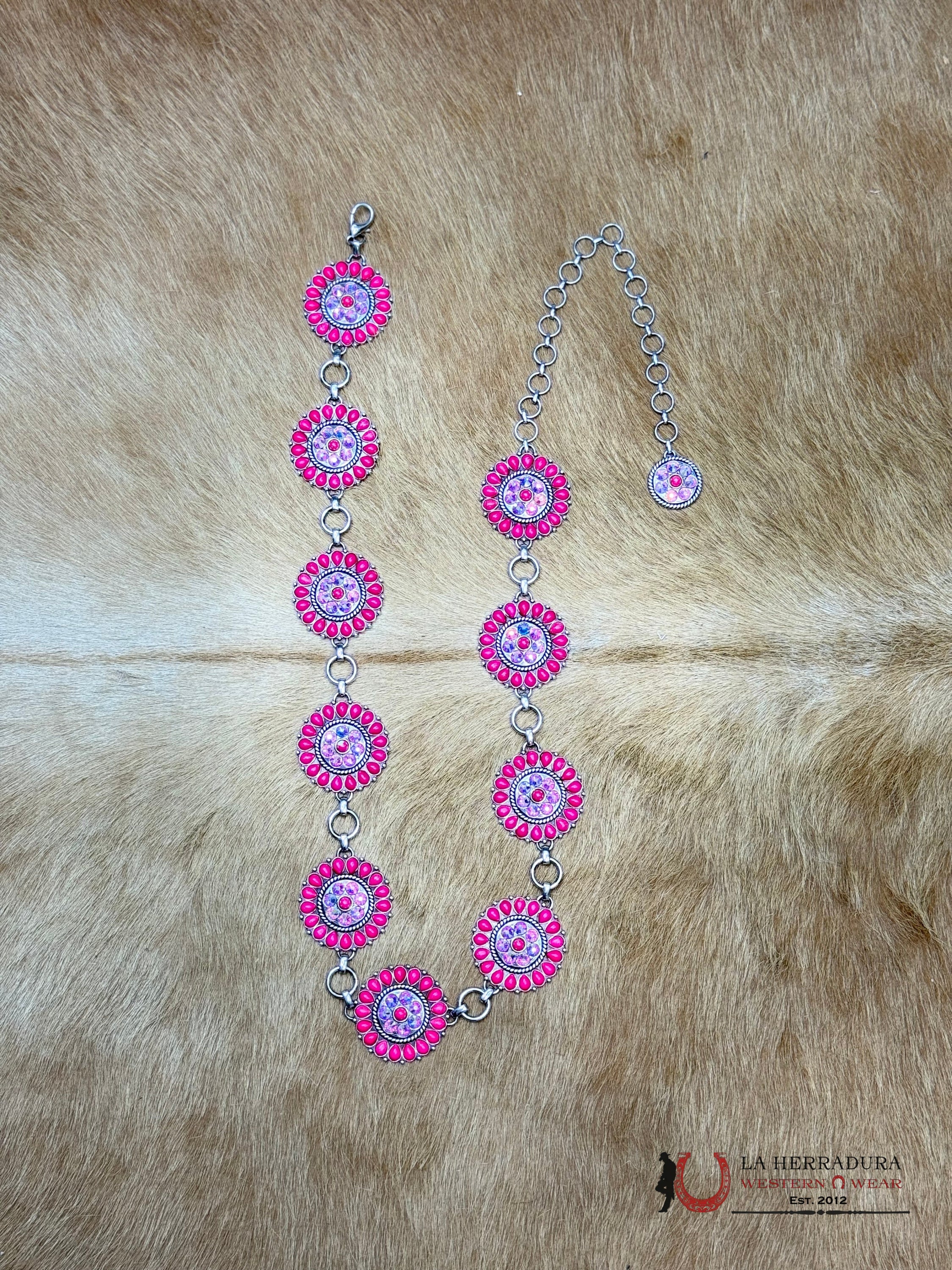 WOMENS PINK STONE CHAIN BELT WITH CRYSTALS OSFM CINTURONES MUJERES