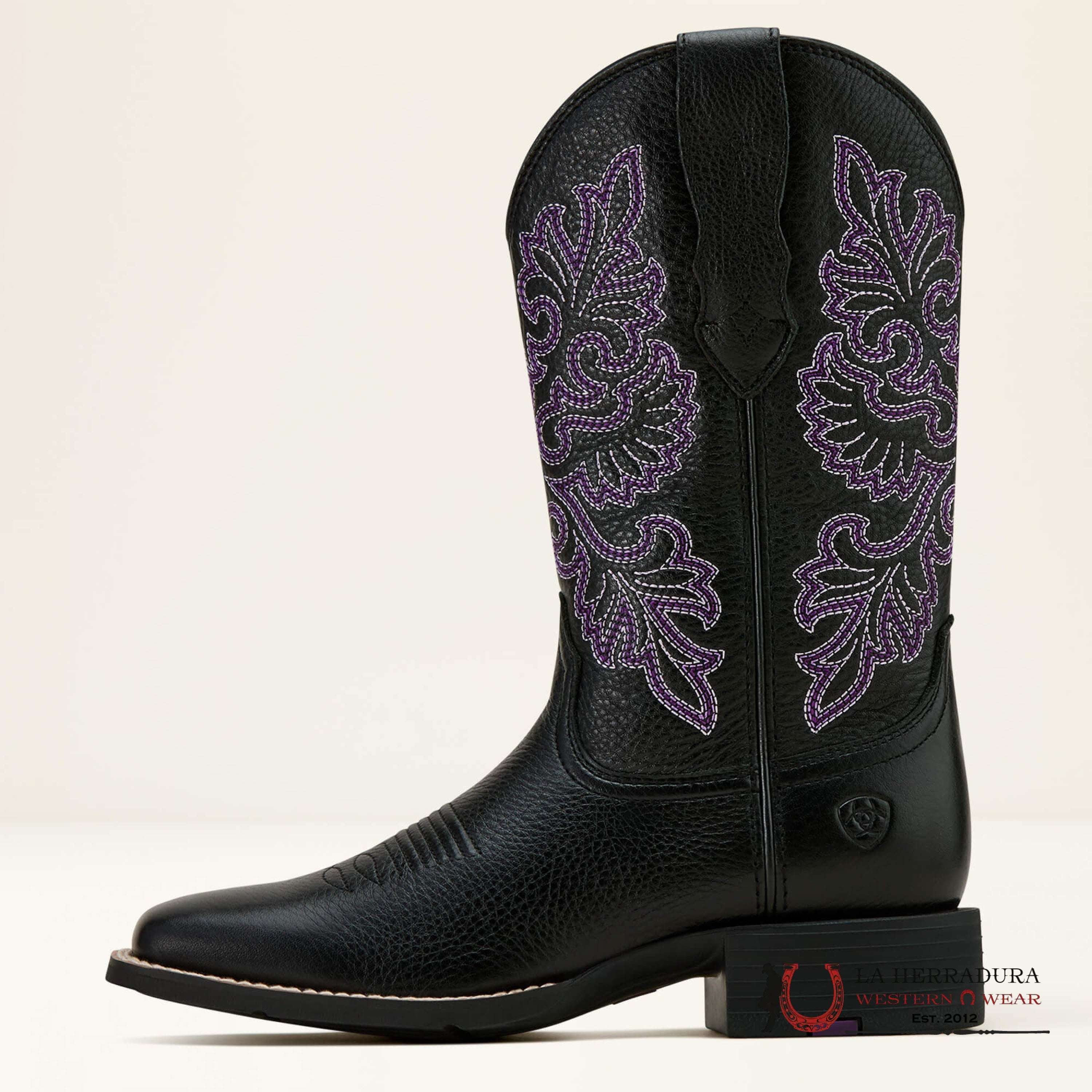 WOMENS ROUND UP WIDE SQUARE TOE ARIAT ROUND UP BLACK DEERTAN 10061222 BOTAS MUJERES