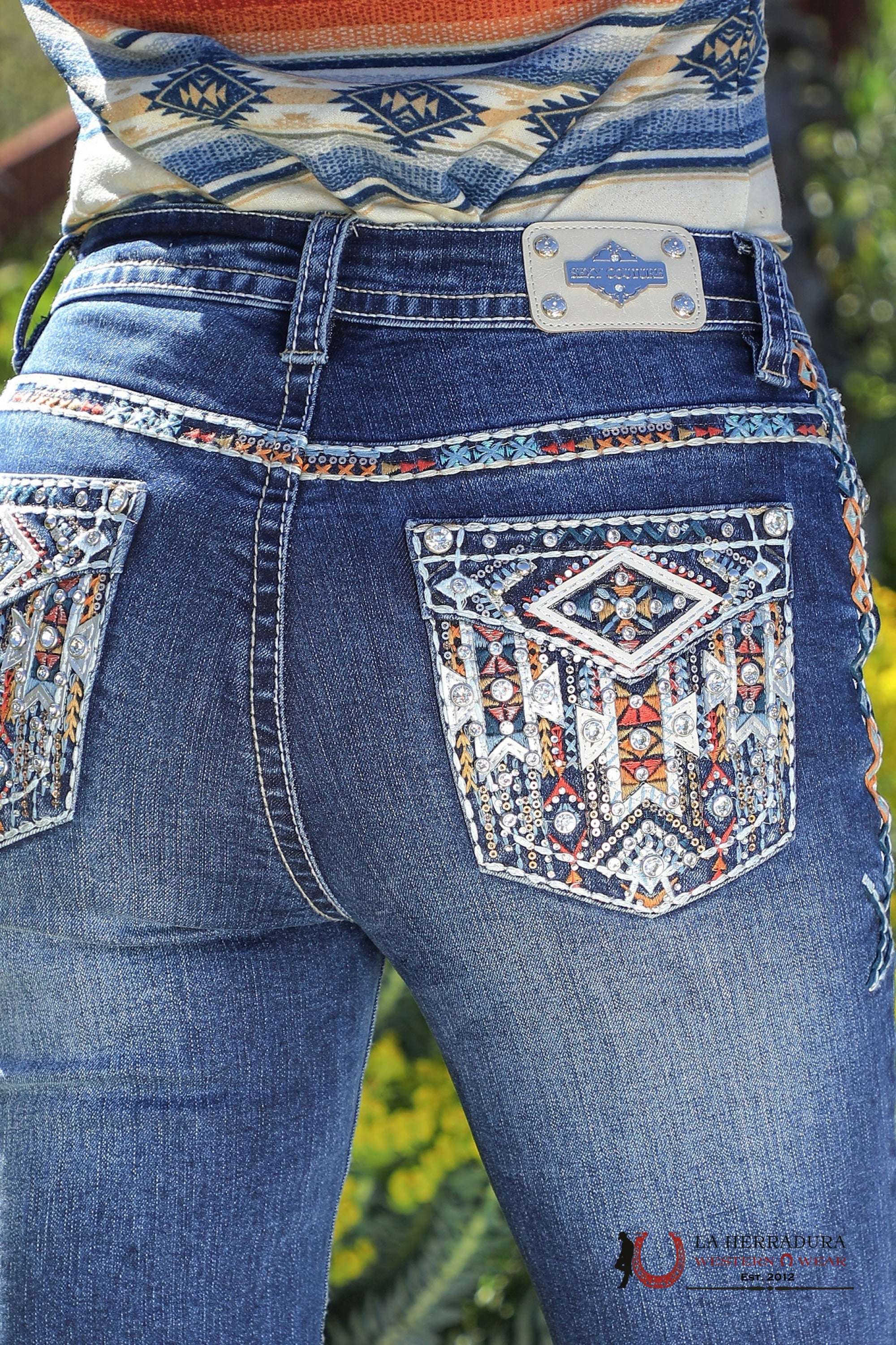 WOMENS SEXY COUTURE BOOTCUT FIT TRIANGLE AZTEC COLORS AND BLING S1461-PB NIÑOS