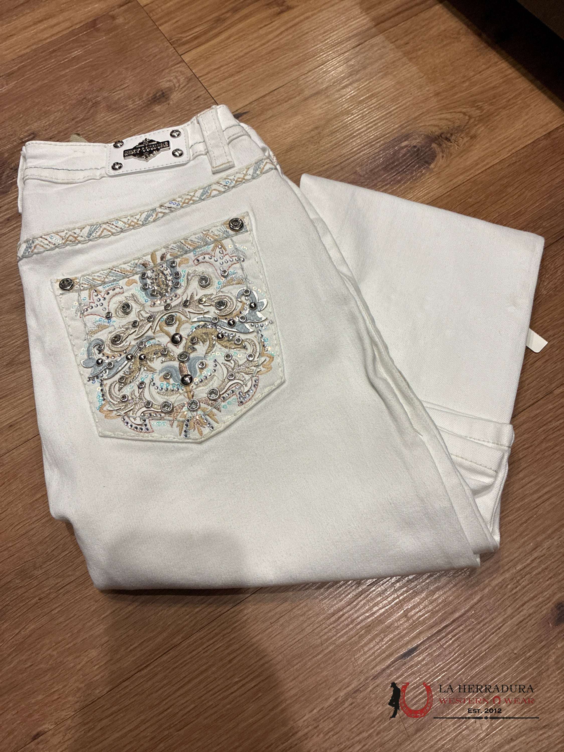 WOMENS SEXY COUTURE BOOTCUT FIT WHITE DESIGN WITH FLOWERS NIÑOS