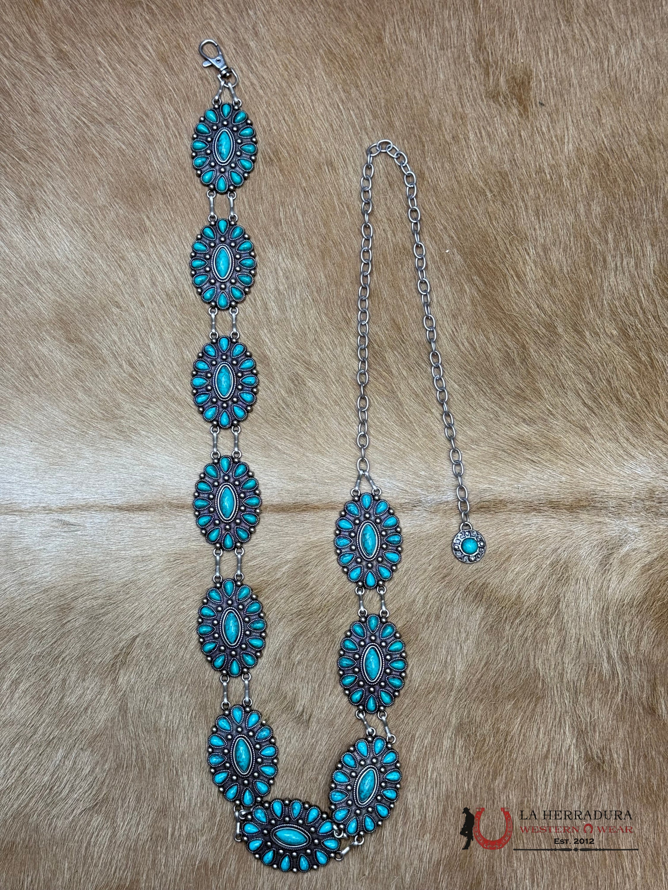 WOMENS TURQUOISE CHAIN BELT MEDIUM FLOWER OSFM CINTURONES MUJERES