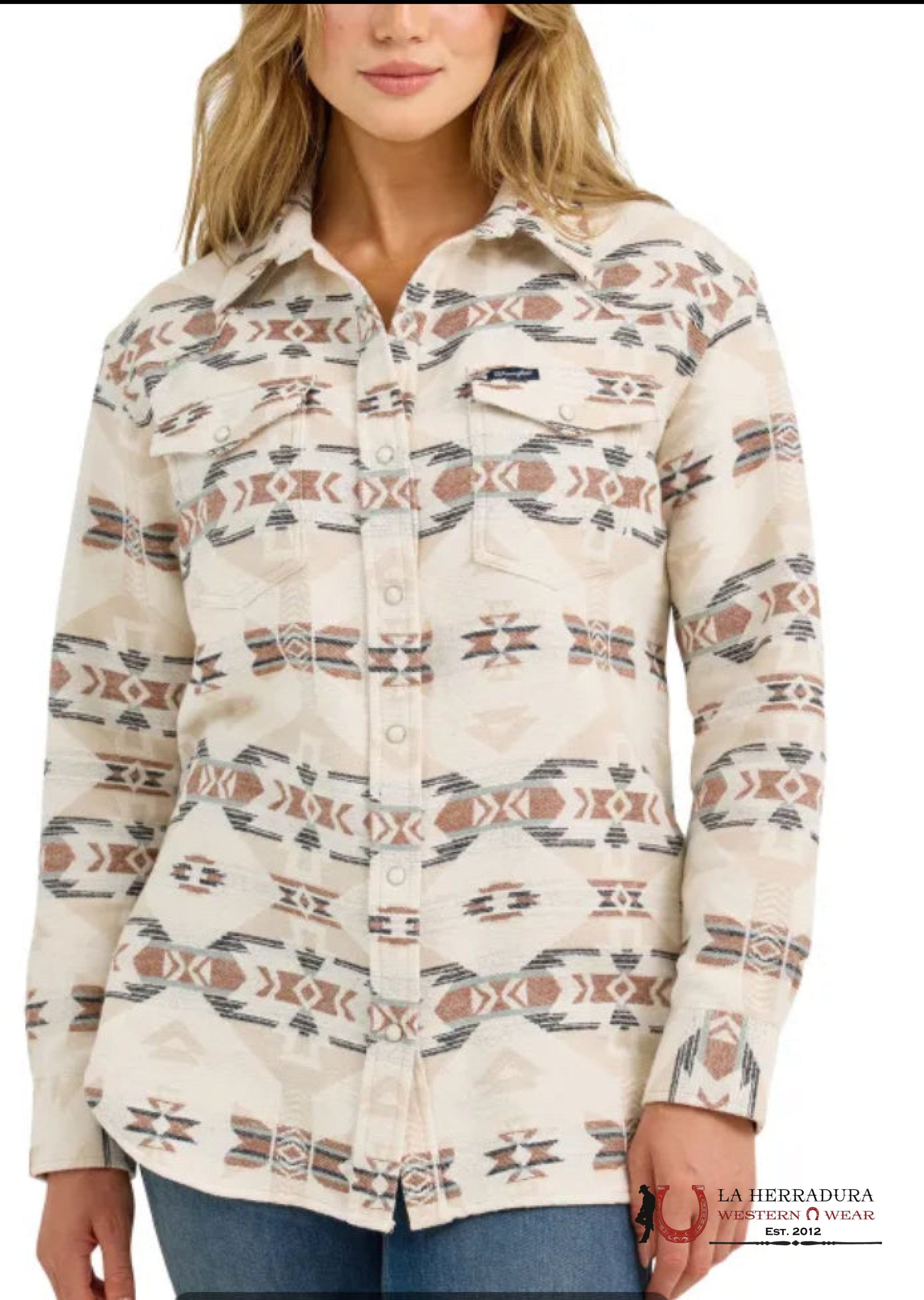 Women’s Wrangler Retro Women’s Cream Aztec Print Unlined Boyfriend Fit Shacked 112368056 ROPA MUJERES