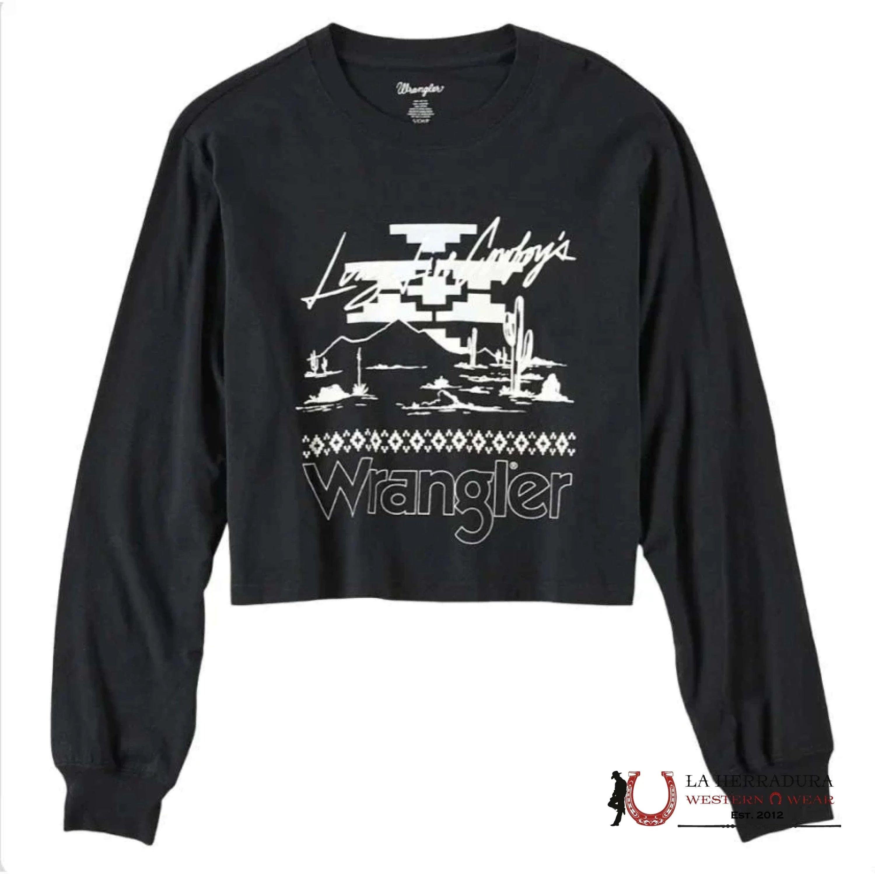WOMEN’S WRANGLER RETRO LING SLEEVE SHIRT CROP TOP BLACK LING LUVE COWBOYS WESTERN 112321702 ROPA MUJERES